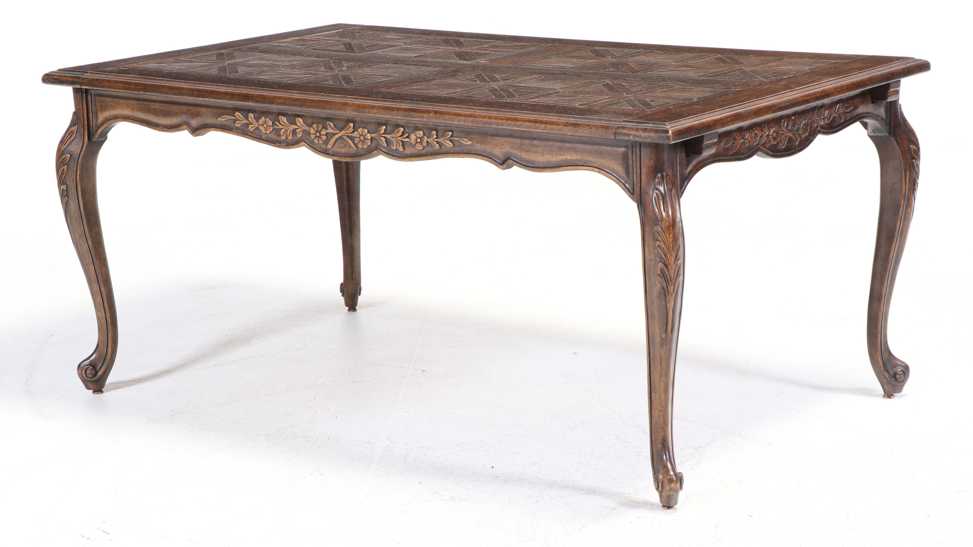 Seven-Piece Louis XV Style Oak, Beech, and Parquetry-Top Dining Set