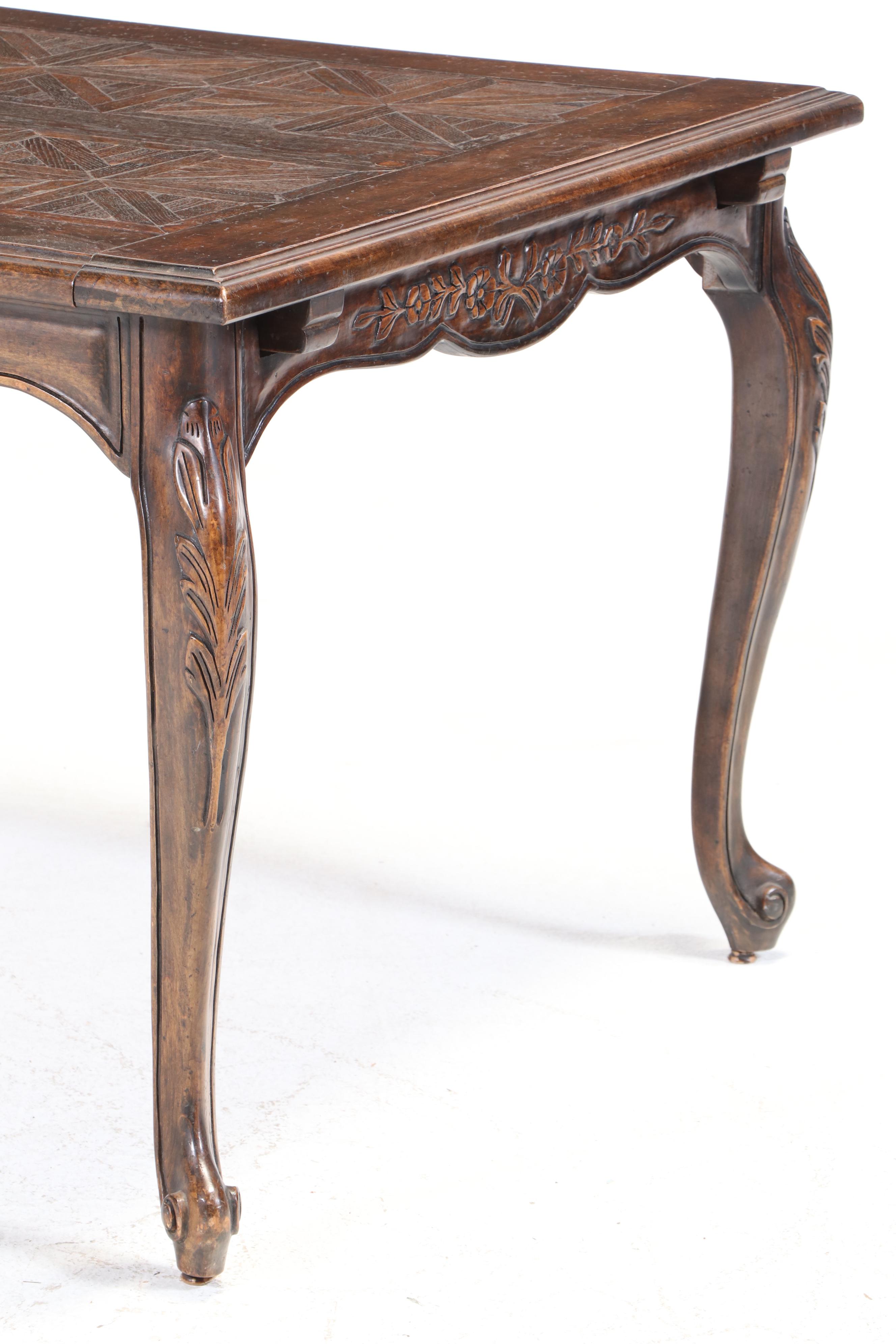 Seven-Piece Louis XV Style Oak, Beech, and Parquetry-Top Dining Set