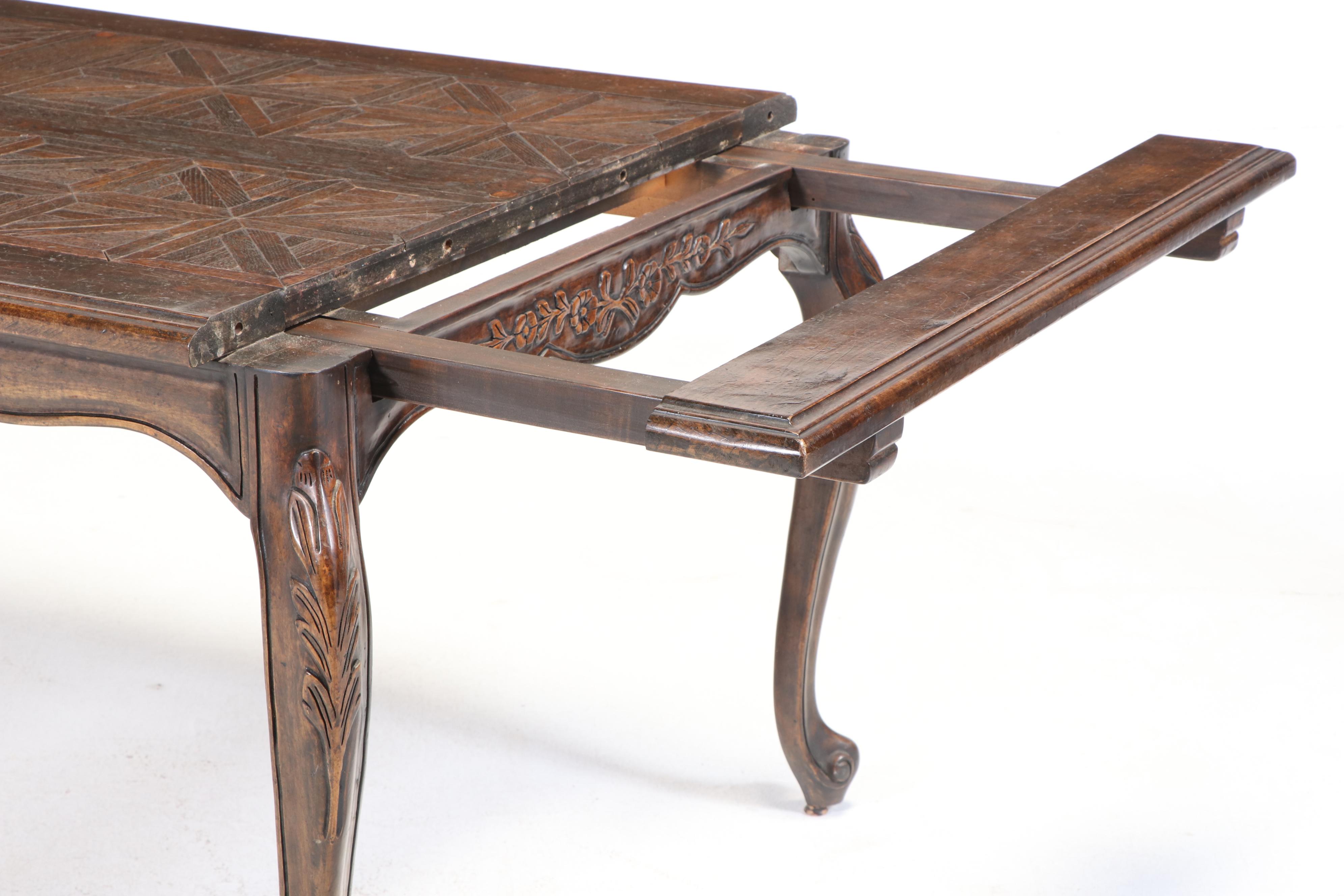 Seven-Piece Louis XV Style Oak, Beech, and Parquetry-Top Dining Set