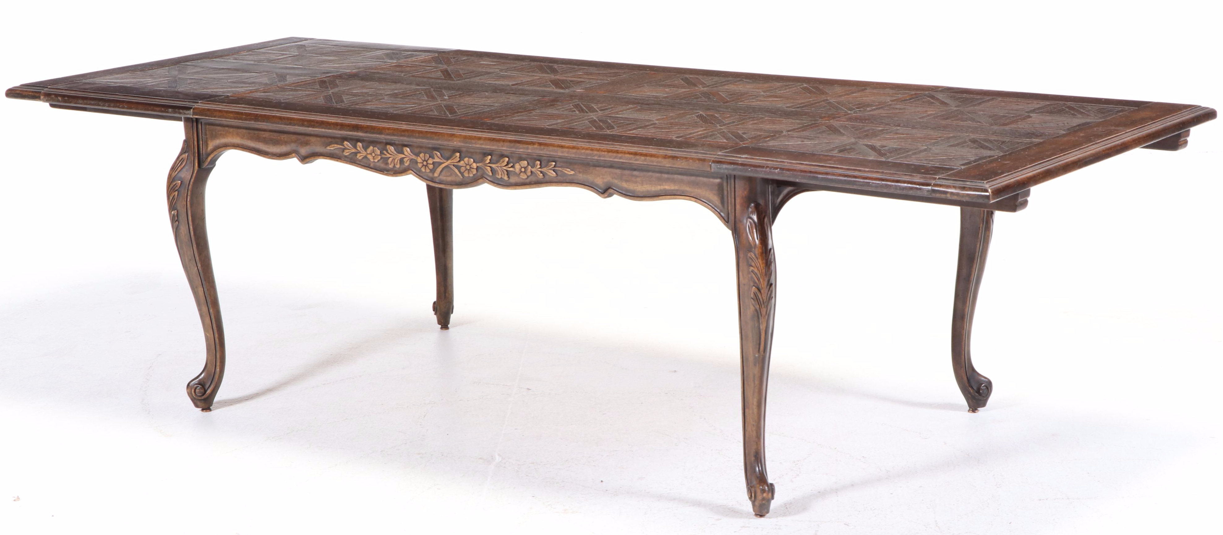 Seven-Piece Louis XV Style Oak, Beech, and Parquetry-Top Dining Set