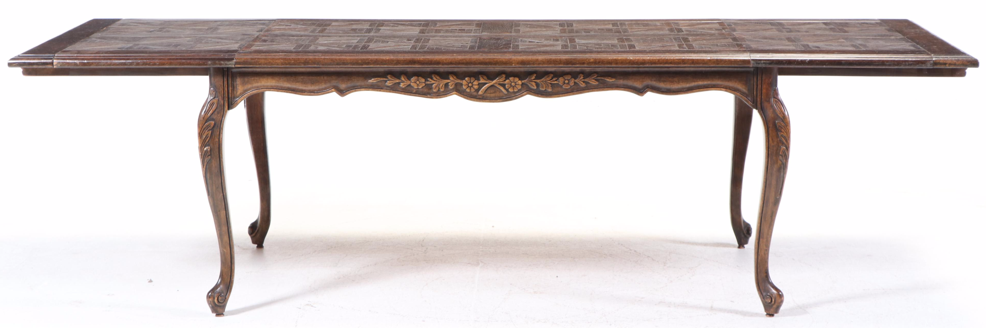 Seven-Piece Louis XV Style Oak, Beech, and Parquetry-Top Dining Set