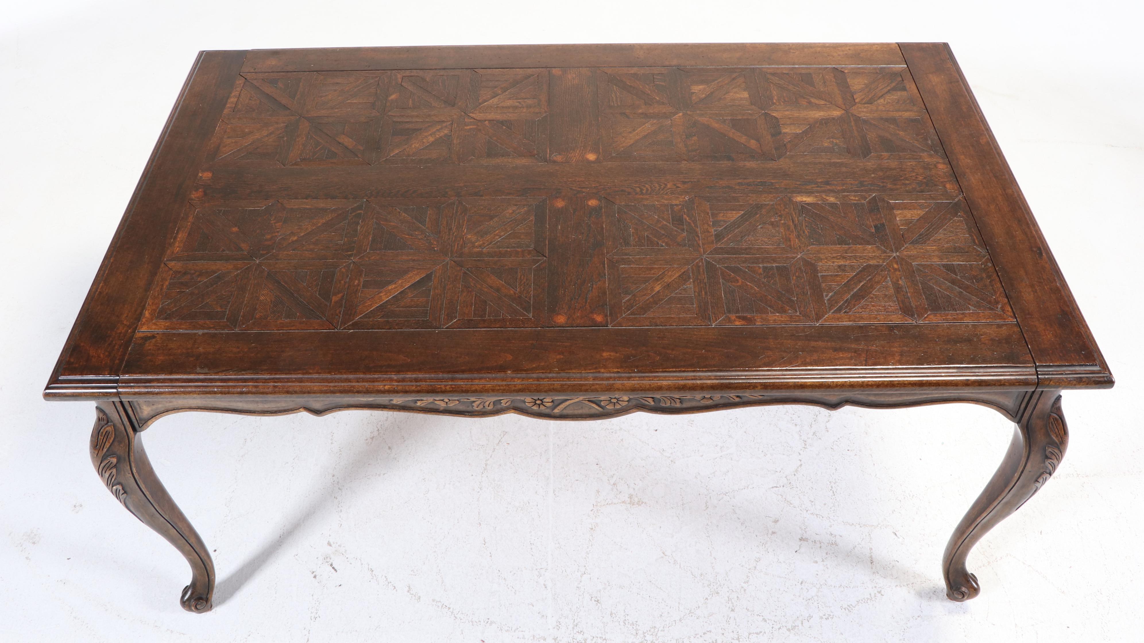 Seven-Piece Louis XV Style Oak, Beech, and Parquetry-Top Dining Set