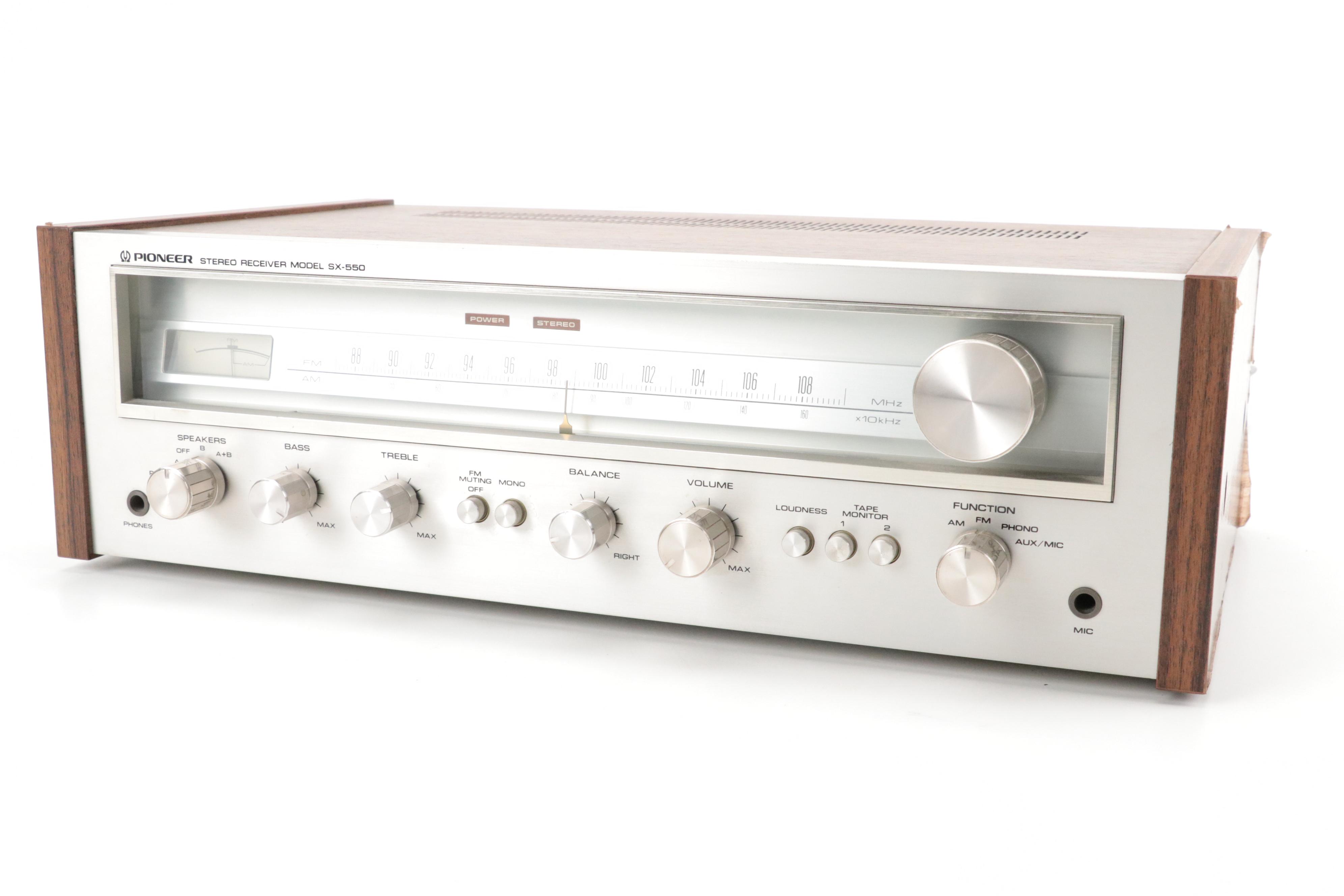 Pioneer Model SX-550 Stereo Receiver and Pinnacle PN-5+ Speakers, 1976–1978