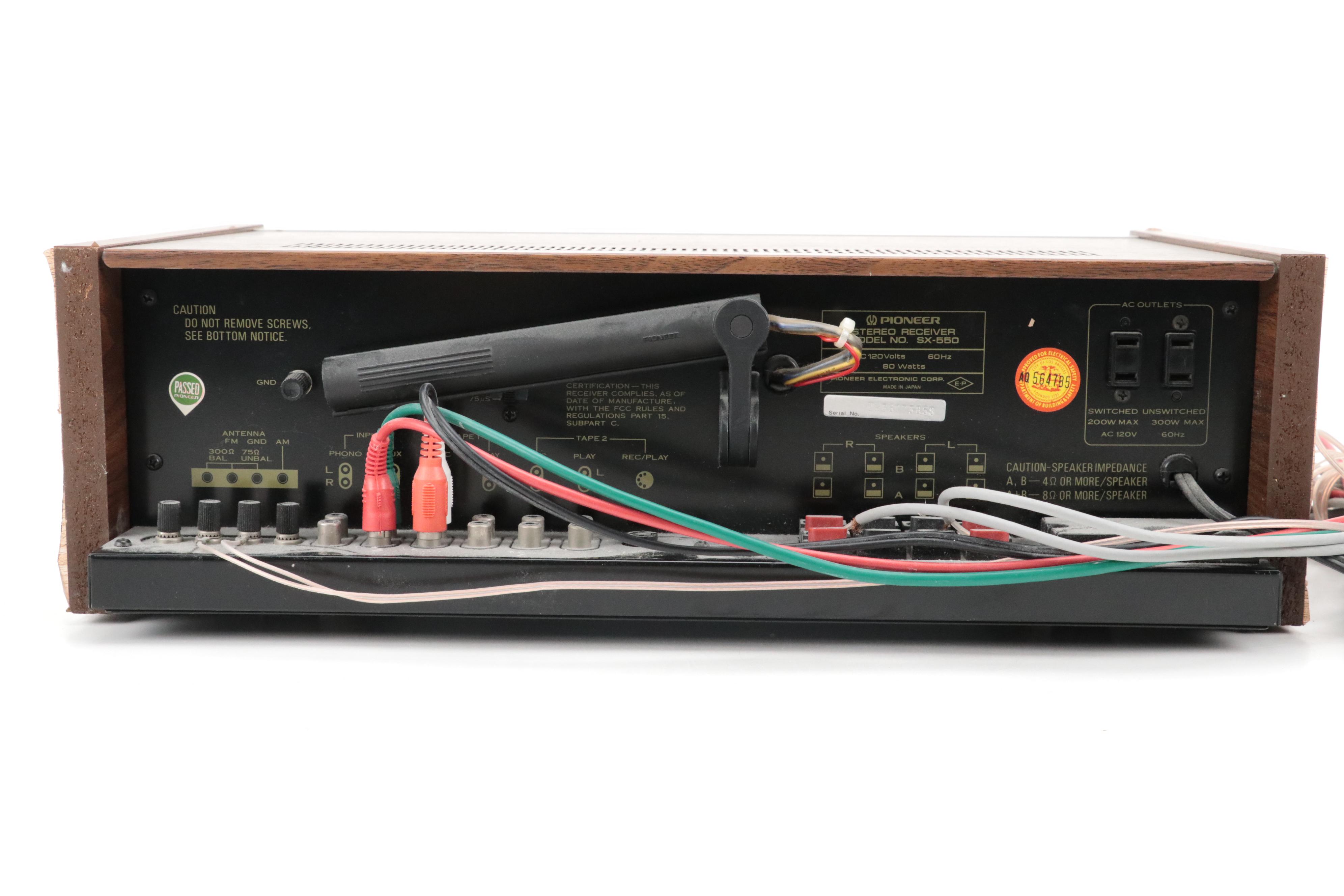 Pioneer Model SX-550 Stereo Receiver and Pinnacle PN-5+ Speakers, 1976–1978