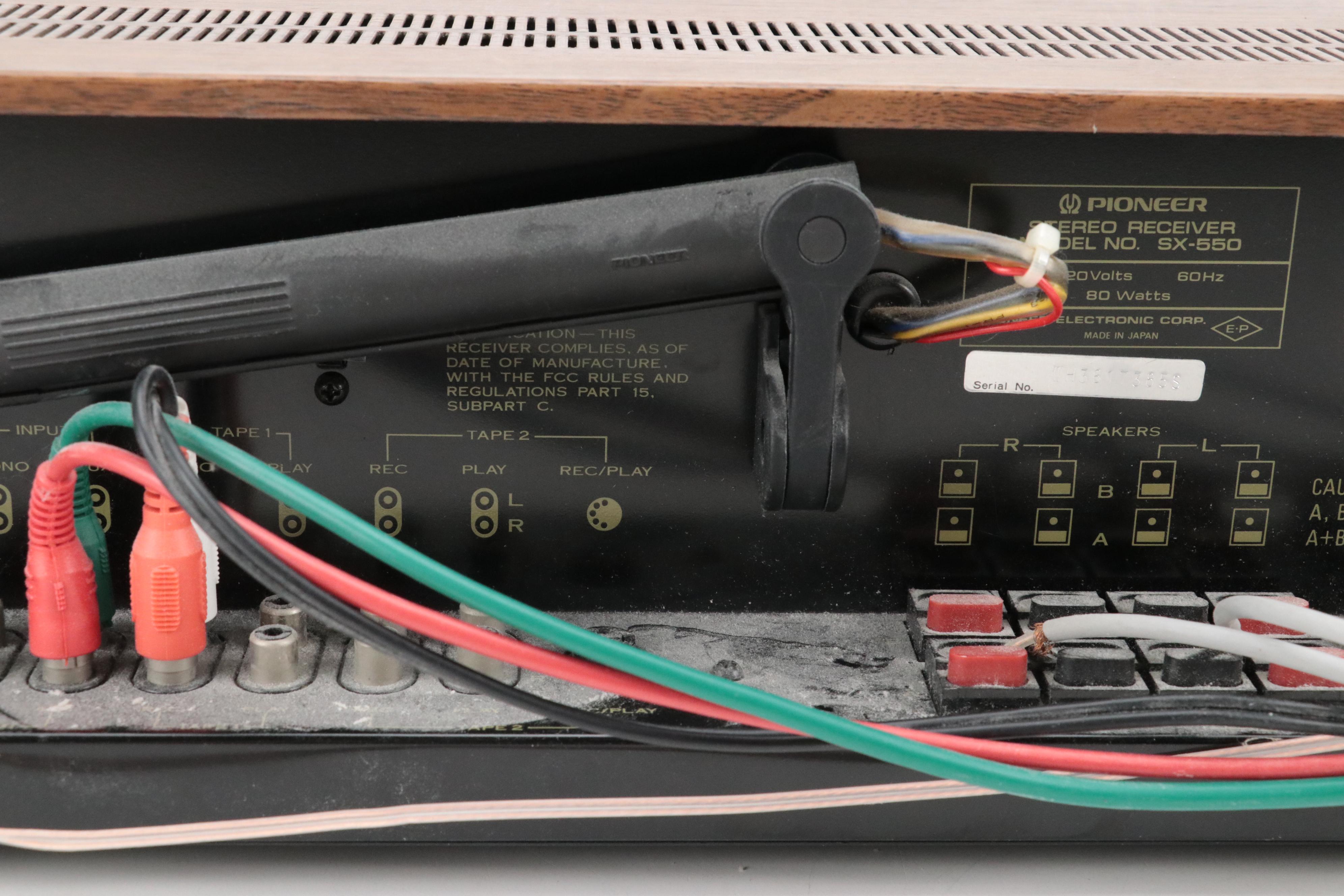 Pioneer Model SX-550 Stereo Receiver and Pinnacle PN-5+ Speakers, 1976–1978