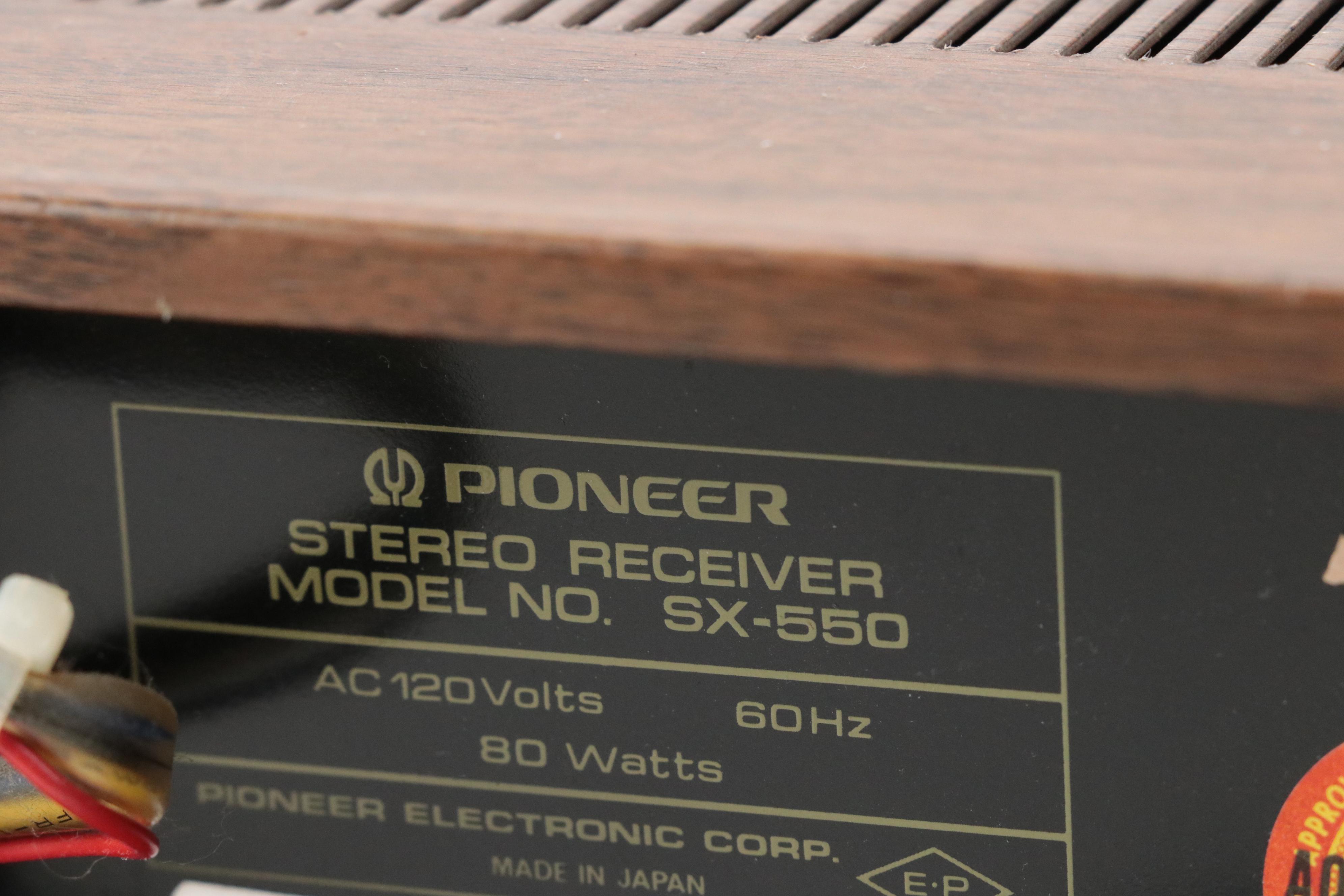 Pioneer Model SX-550 Stereo Receiver and Pinnacle PN-5+ Speakers, 1976–1978