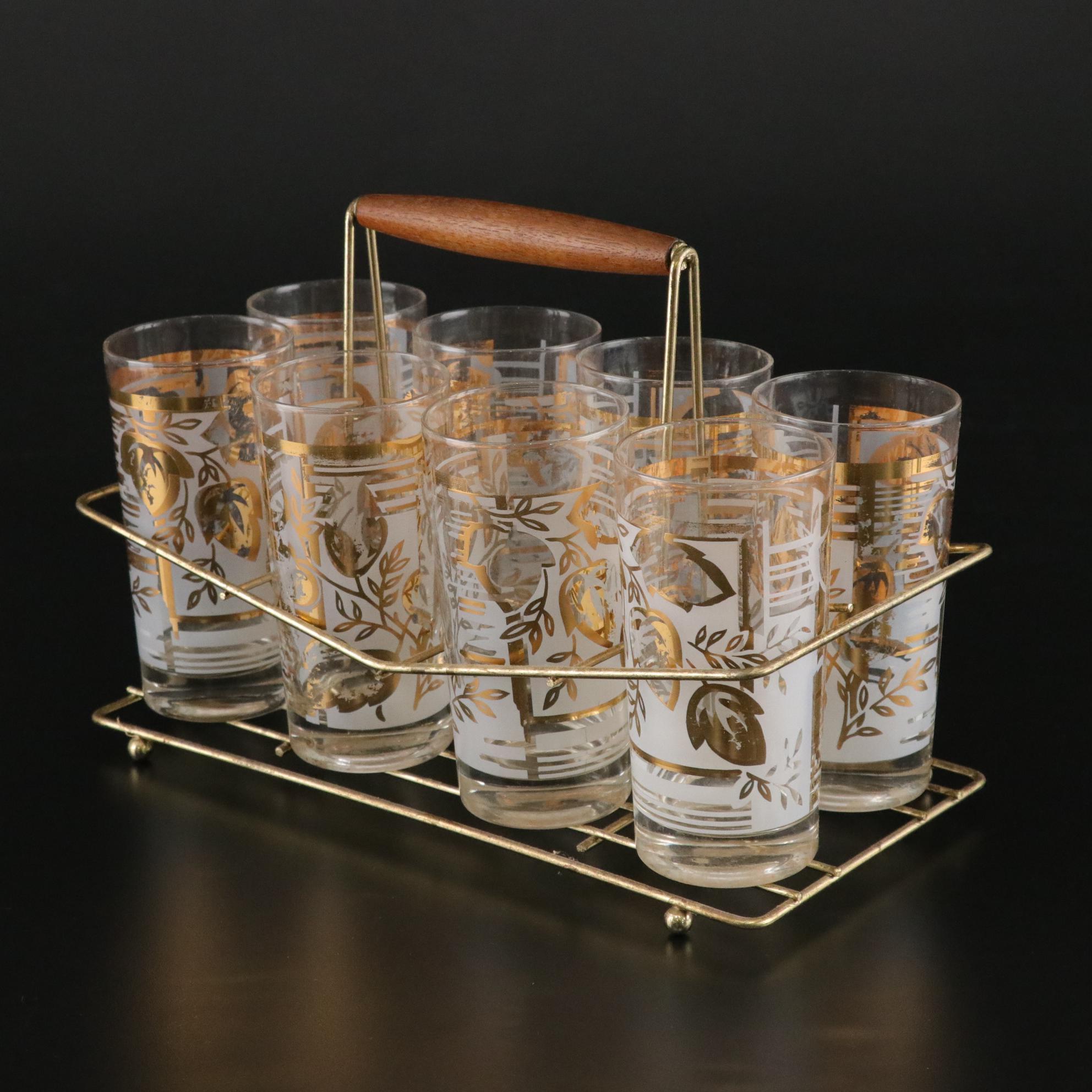 Mid Century Modern Gold Leaf Tumbler Set with Vogue Brass Candle Holder