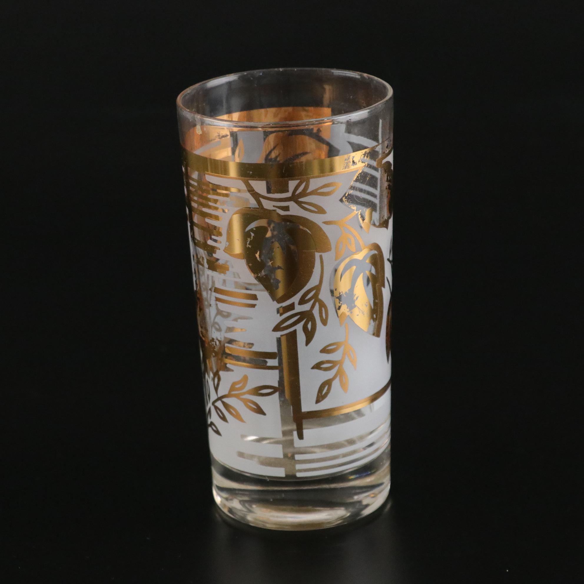 Mid Century Modern Gold Leaf Tumbler Set with Vogue Brass Candle Holder