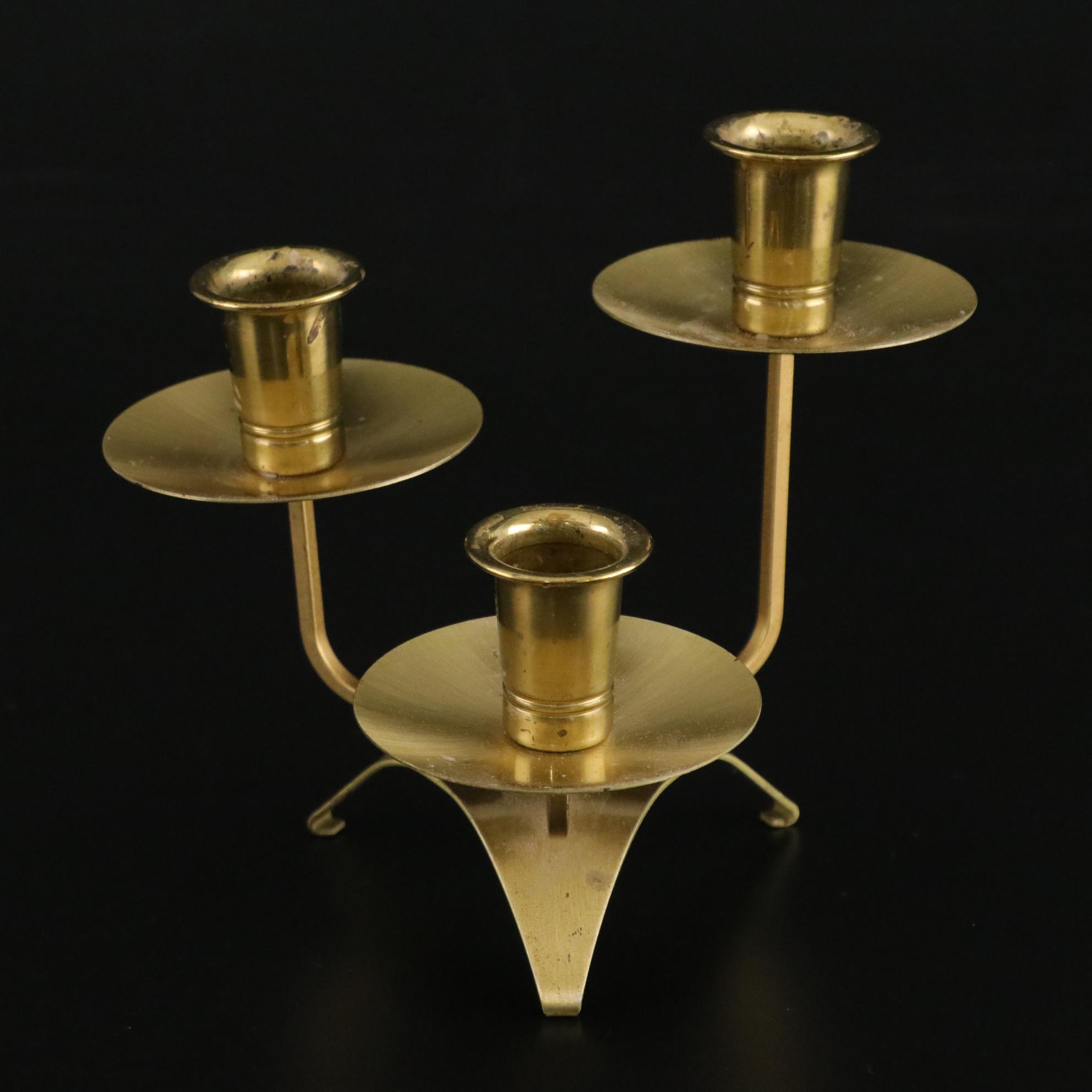 Mid Century Modern Gold Leaf Tumbler Set with Vogue Brass Candle Holder