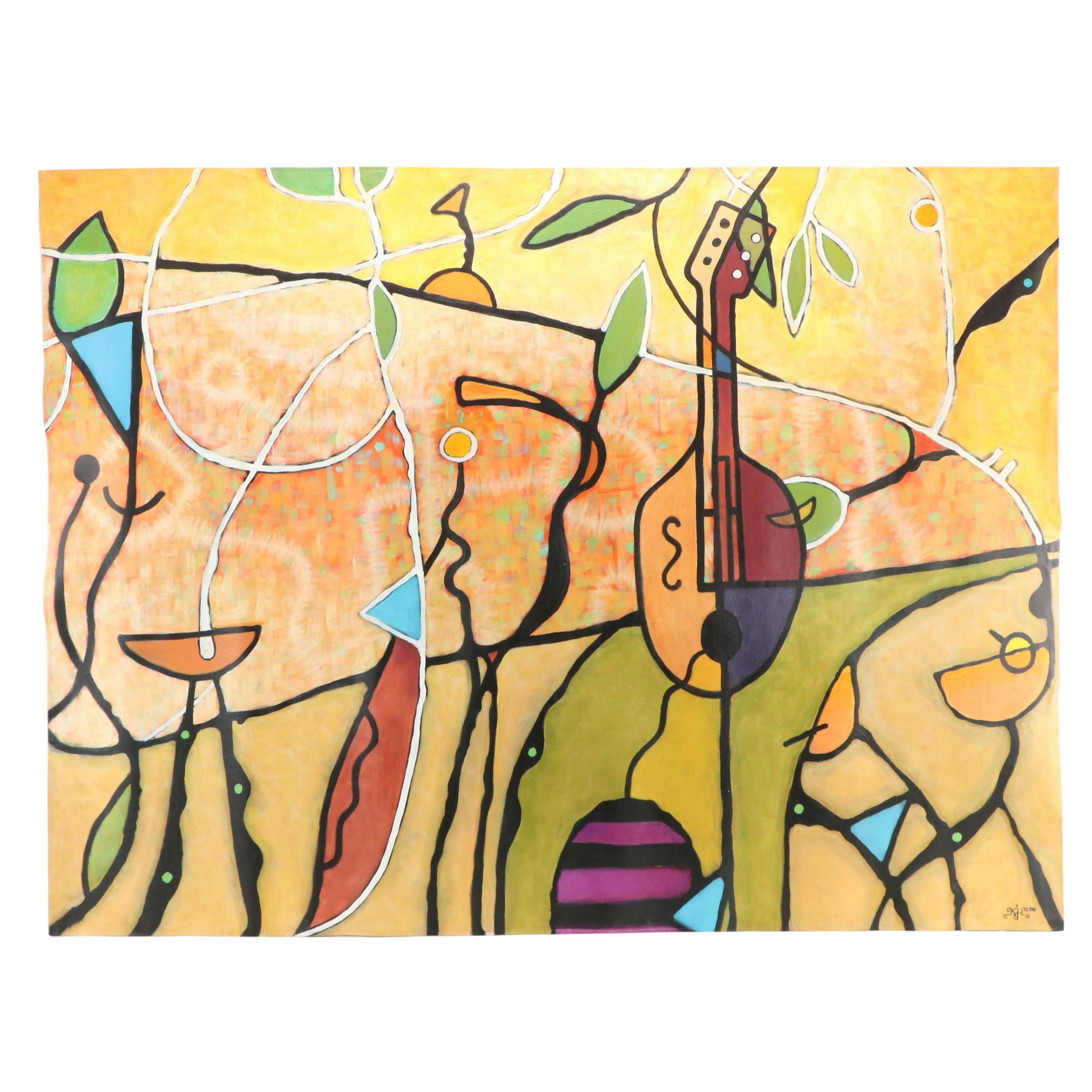 Abstract Geometric Acrylic Painting With Instruments, 2006