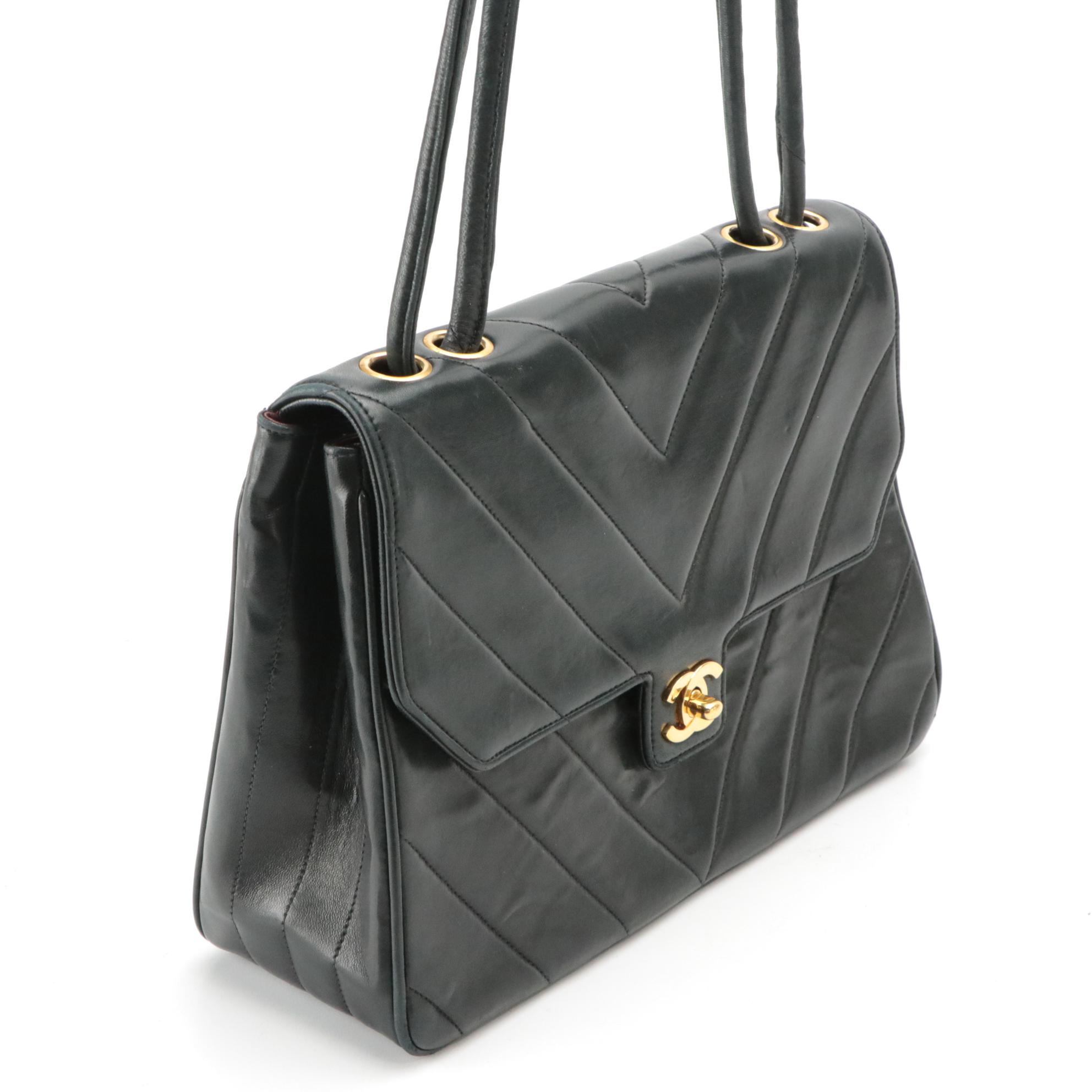 Chanel Chevron Lambskin CC Turnlock Flap Shoulder Bag with Leather Straps