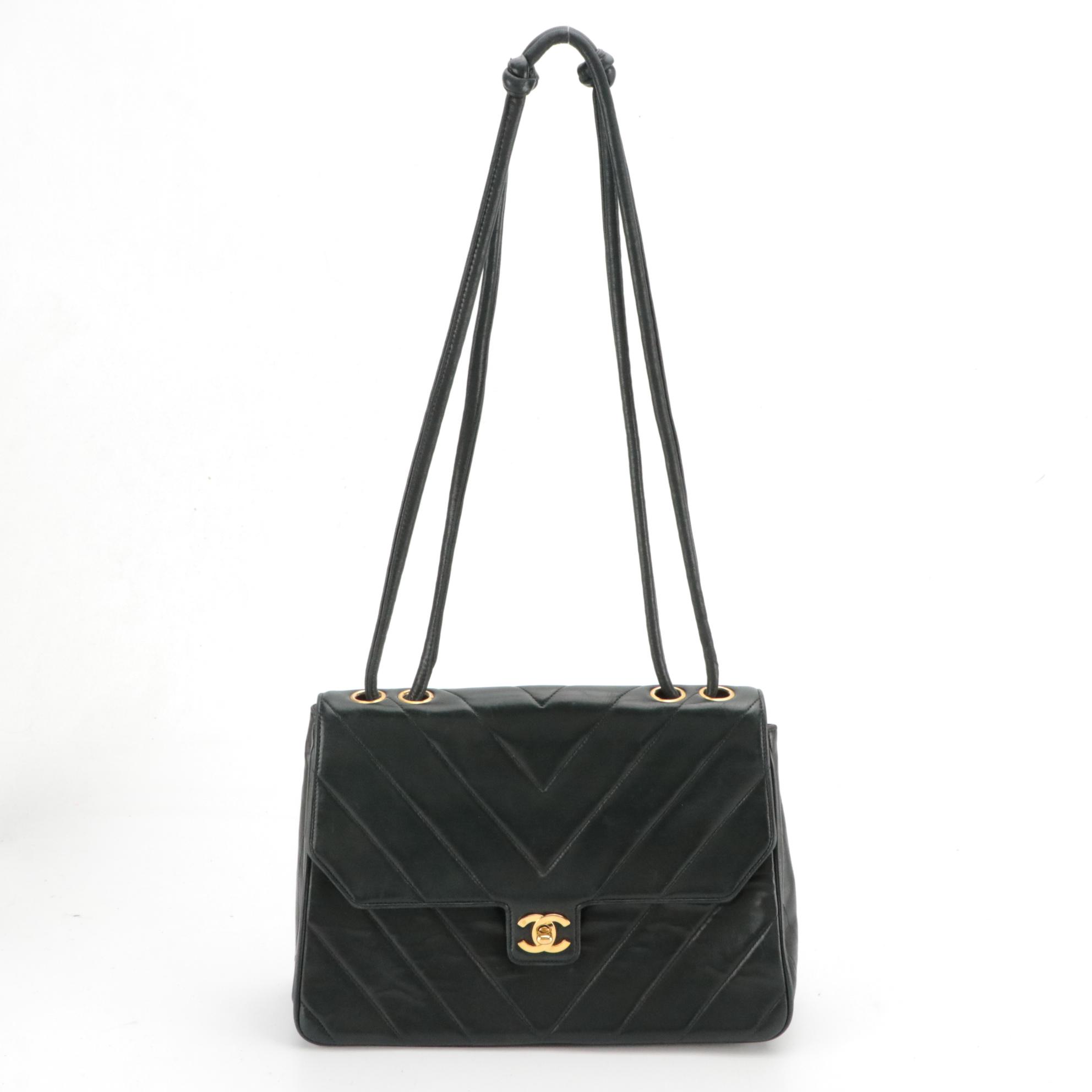 Chanel Chevron Lambskin CC Turnlock Flap Shoulder Bag with Leather Straps