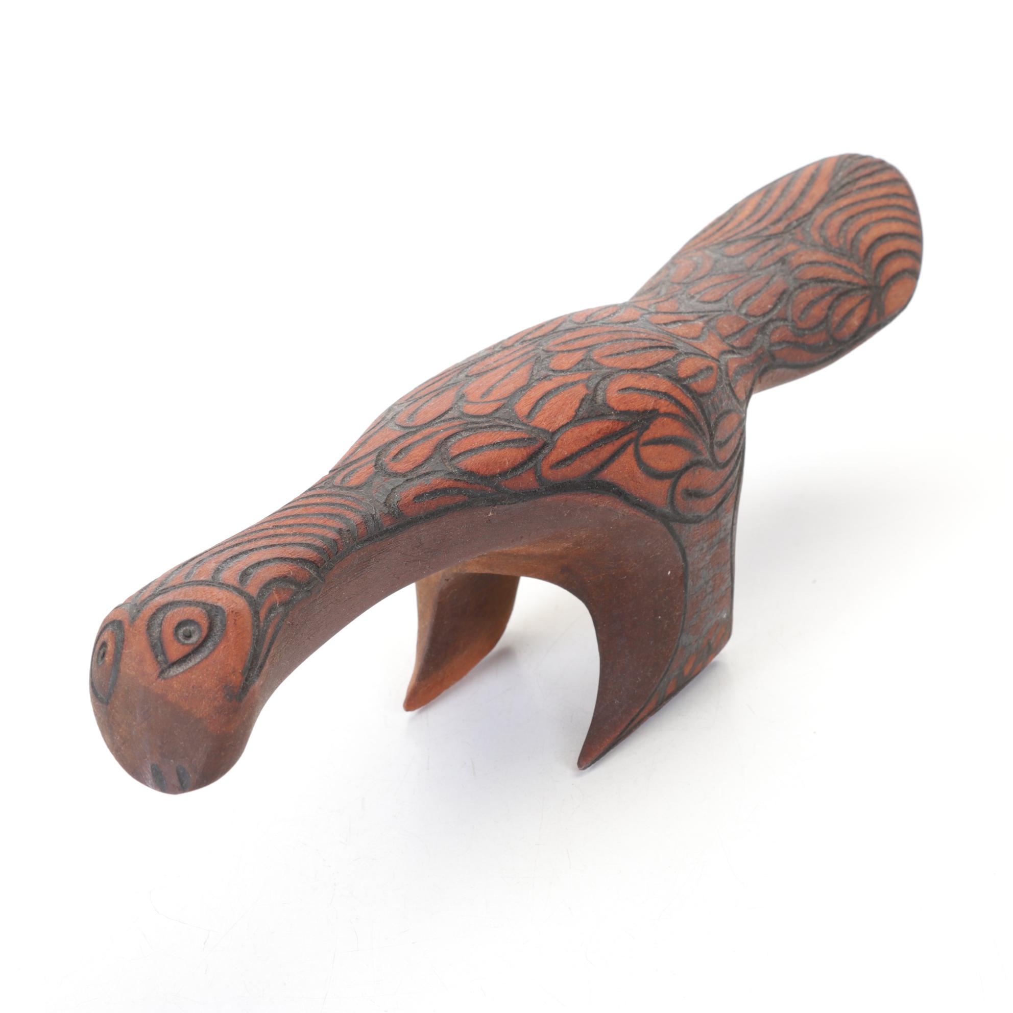 Australian Aboriginal Style Pyrography "Poker Work" Wood Bustard Bird Carving