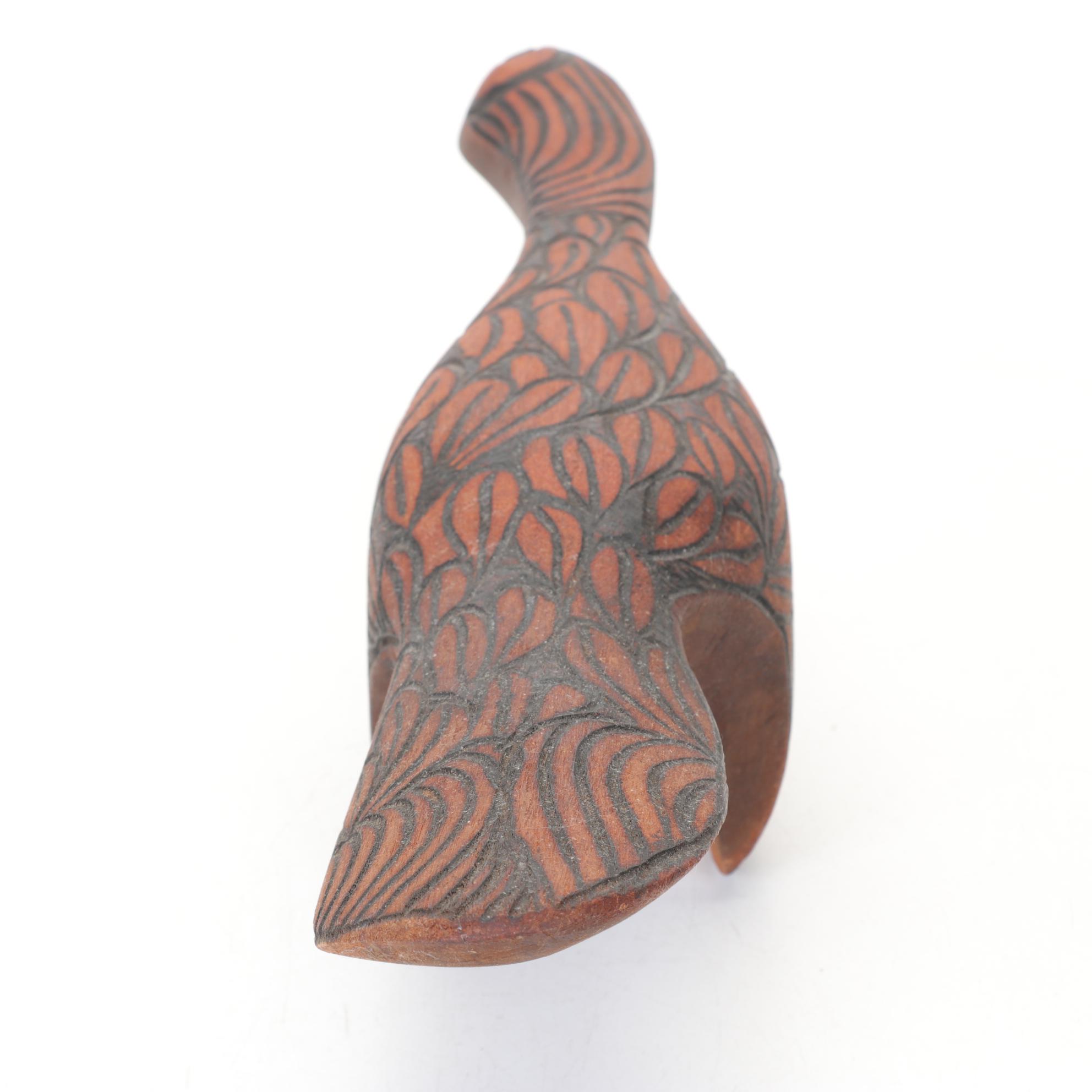 Australian Aboriginal Style Pyrography "Poker Work" Wood Bustard Bird Carving