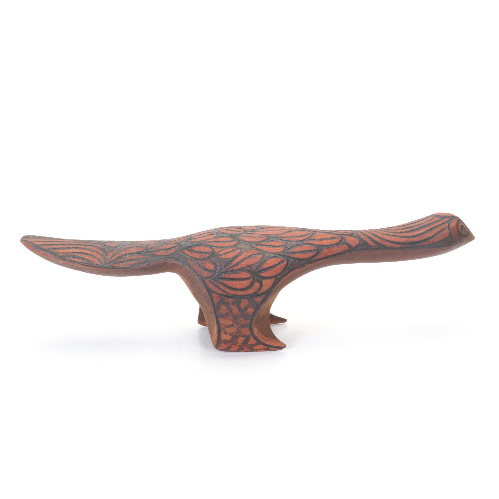 Australian Aboriginal Style Pyrography "Poker Work" Wood Bustard Bird Carving