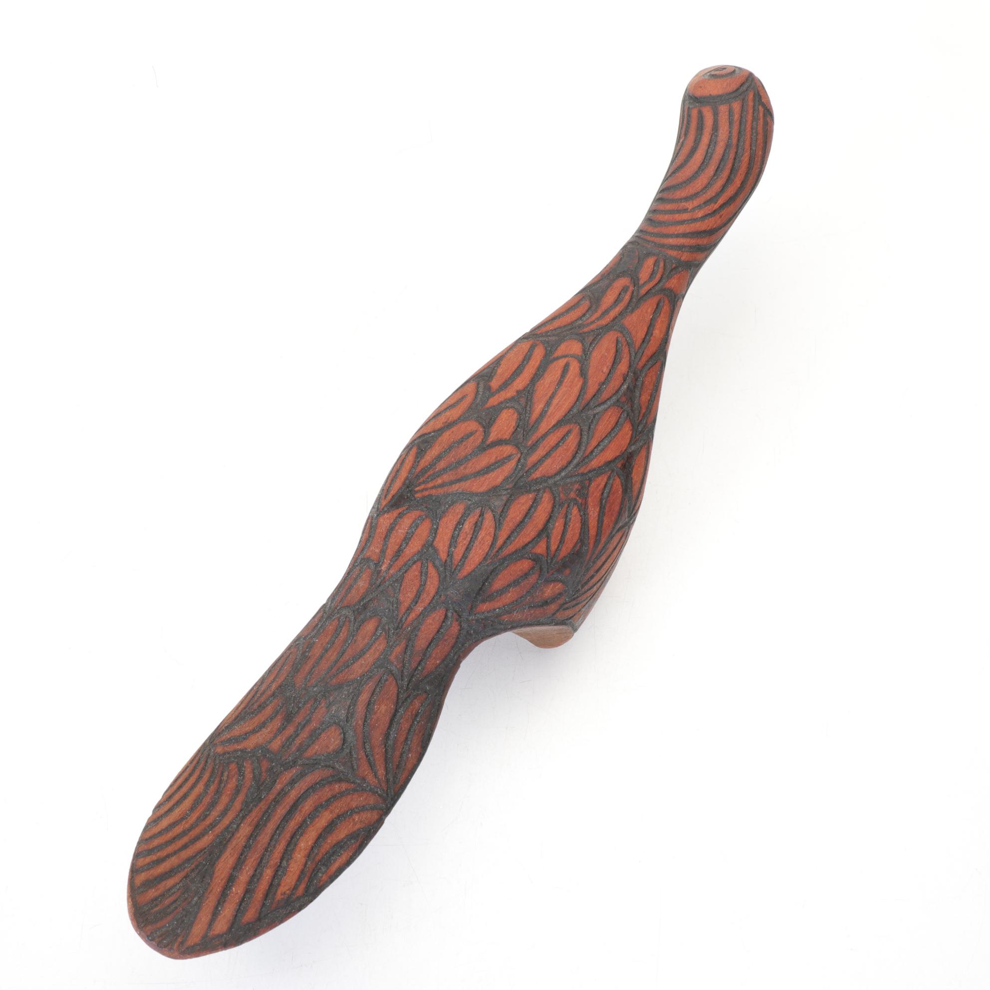 Australian Aboriginal Style Pyrography "Poker Work" Wood Bustard Bird Carving