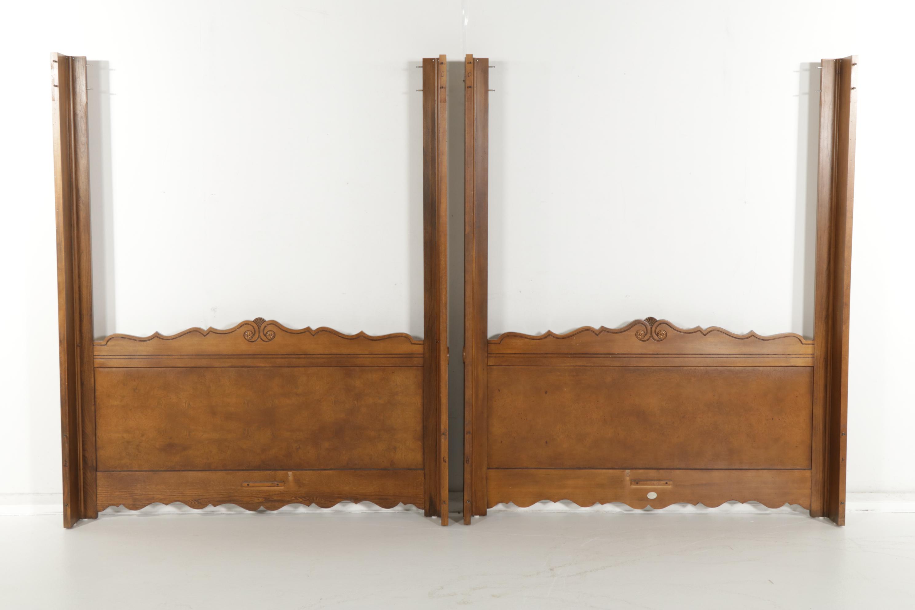 Baker Furniture Walnut and Burl Queen Size Canopy Bed Frame