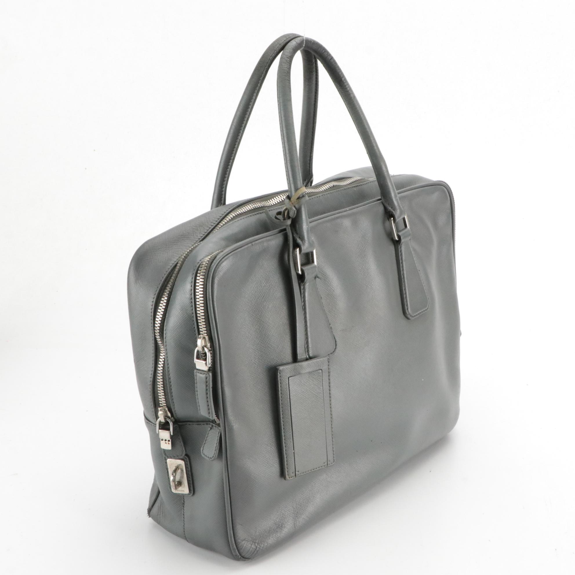 Prada Grey Saffiano Leather Briefcase