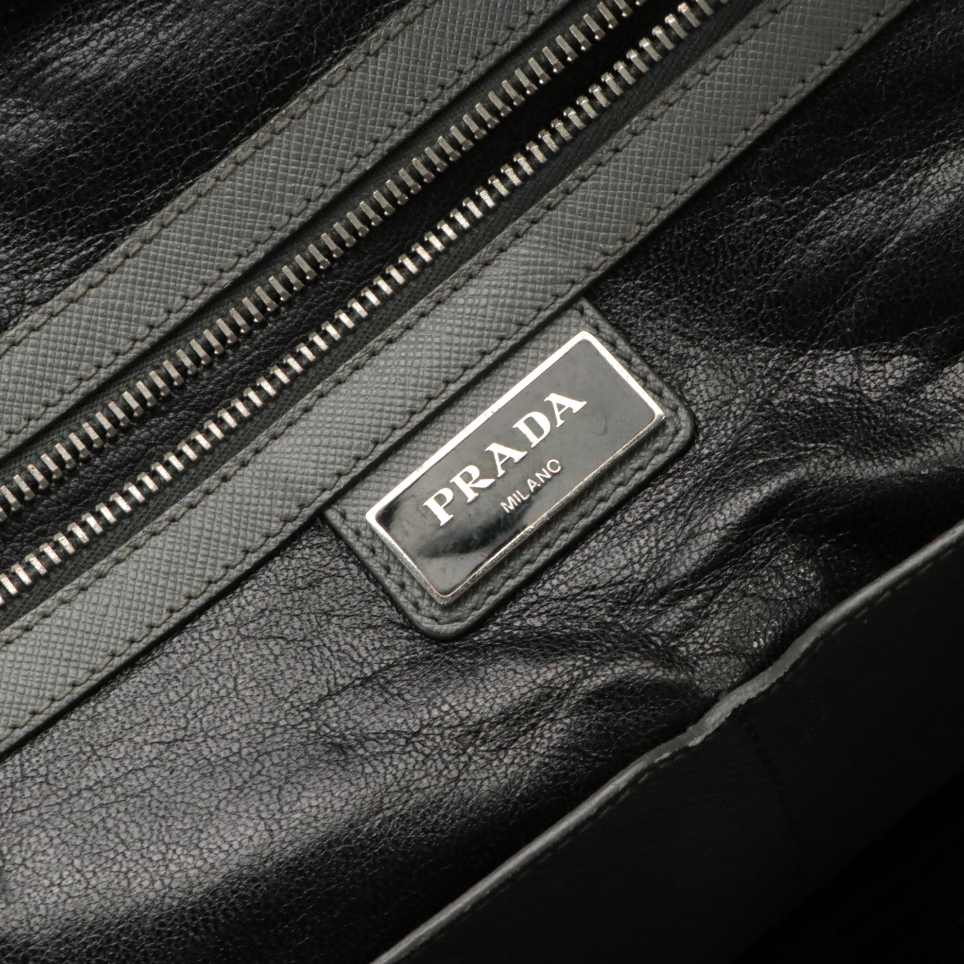 Prada Grey Saffiano Leather Briefcase