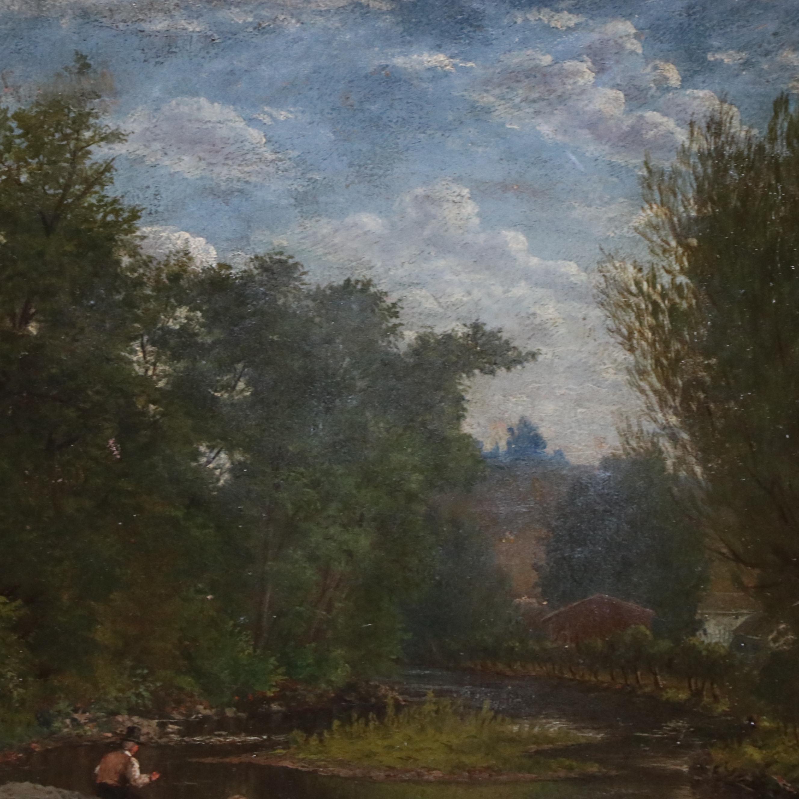 DeBaufre Creek Landscape With Figure Oil Painting