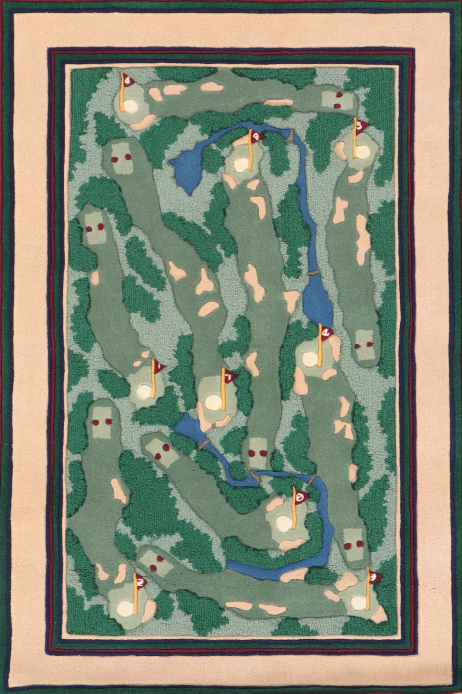 4' x 5'11 Hand-Tufted Margene Louise Golf Course Motif Area Rug, Circa 1990
