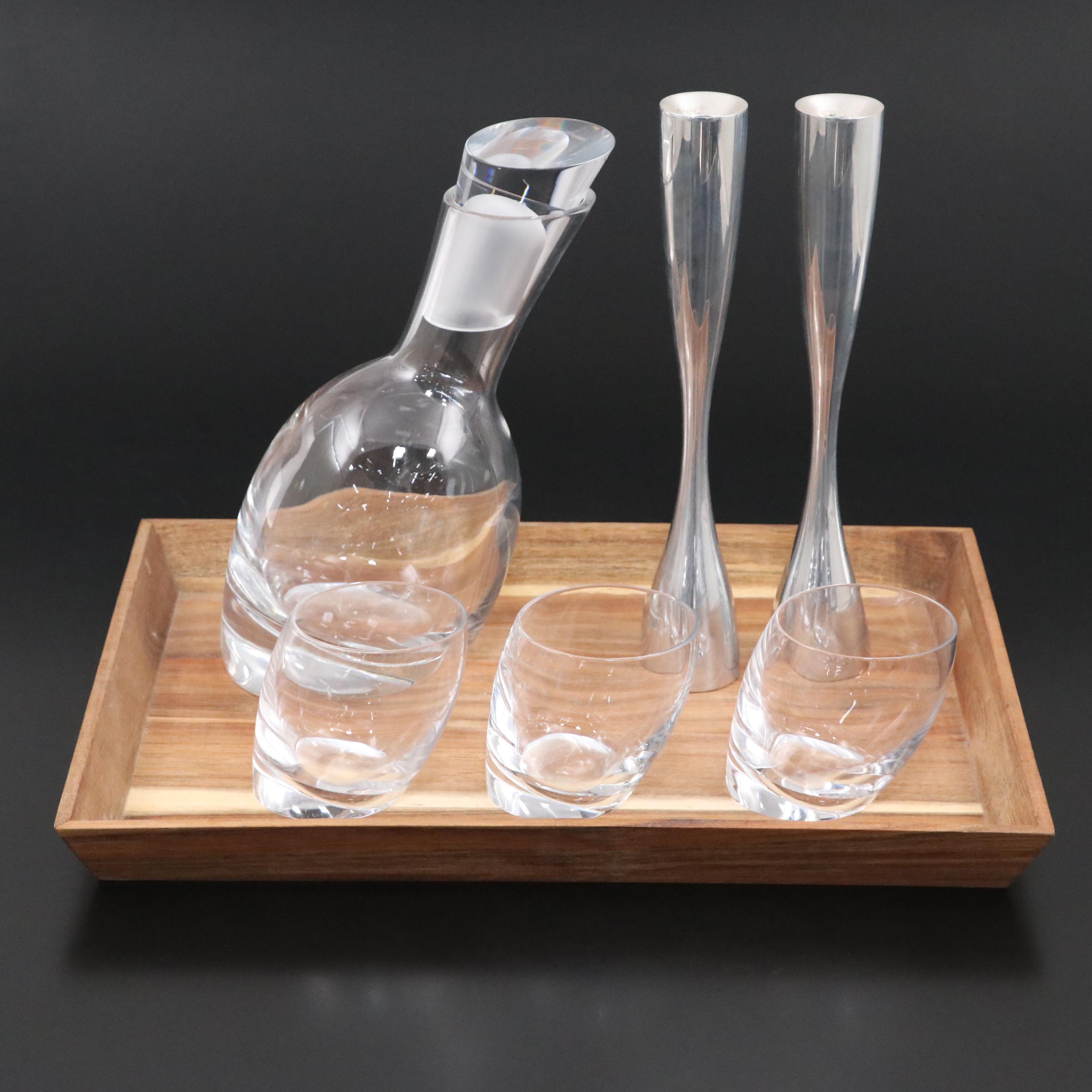 Nambe "Tilt" Glass Decanter and Lowball Glasses with More Table Accessories