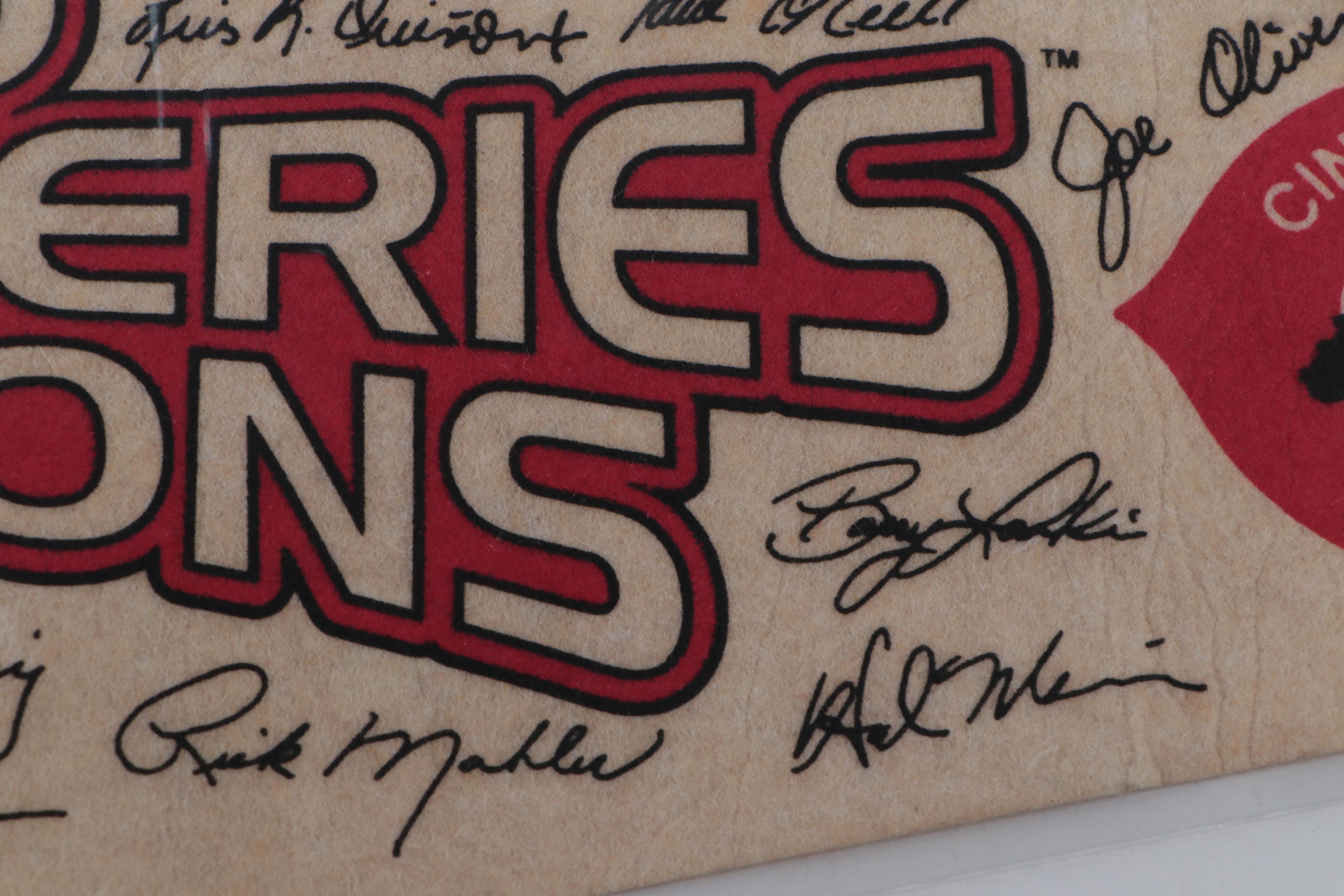 Barry Larkin Signed Rawlings Baseball with 1990 Cincinnati Reds Pennants