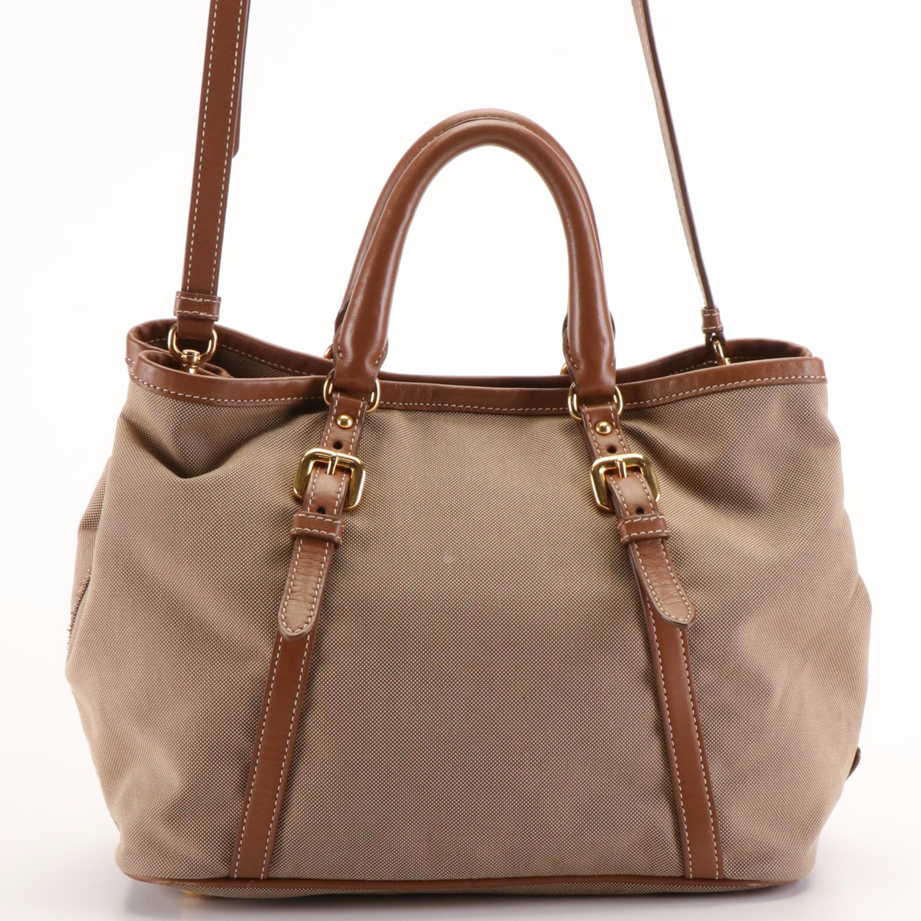 Prada Canapa Logo Satchel in Light Brown Jacquard Canvas and Leather