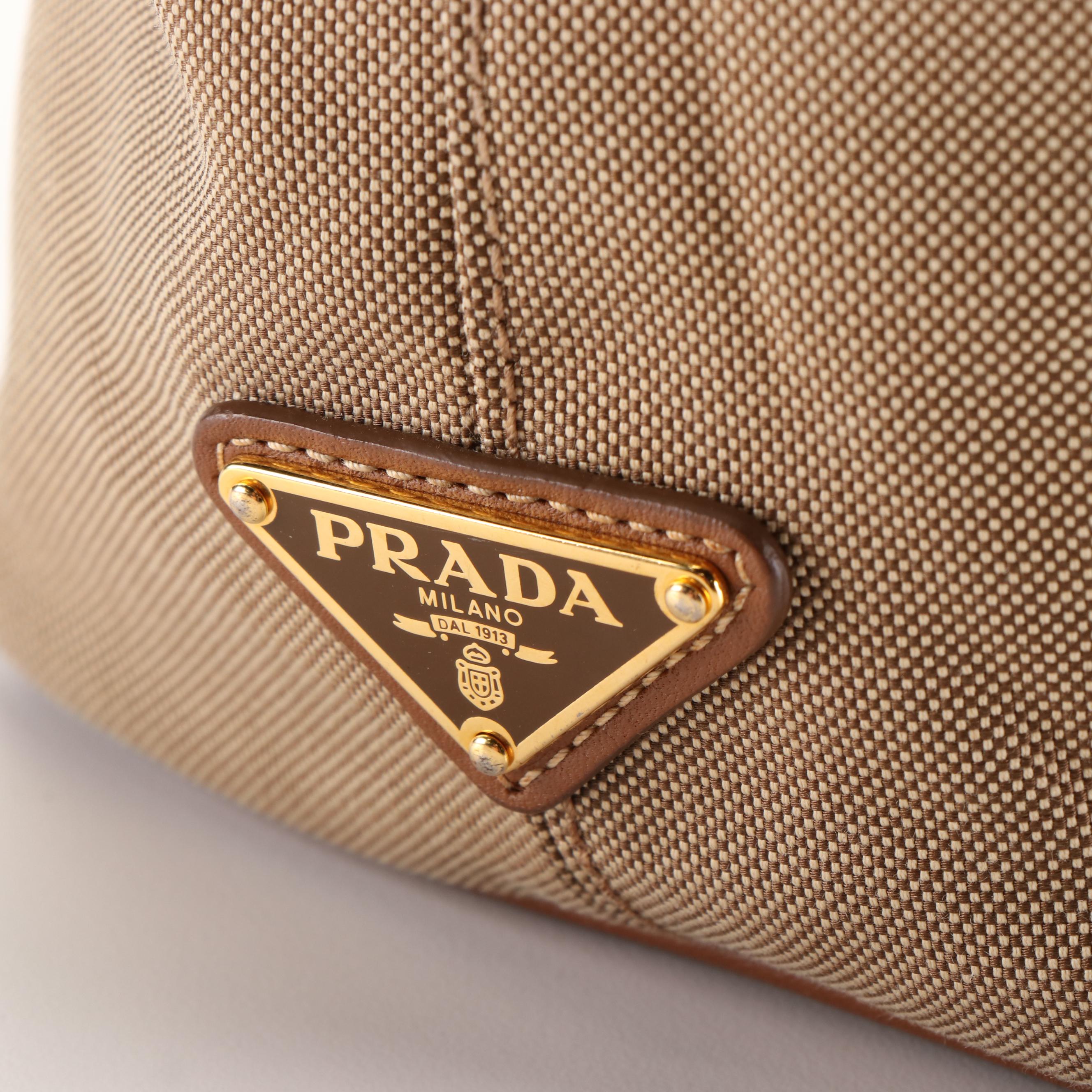 Prada Canapa Logo Satchel in Light Brown Jacquard Canvas and Leather