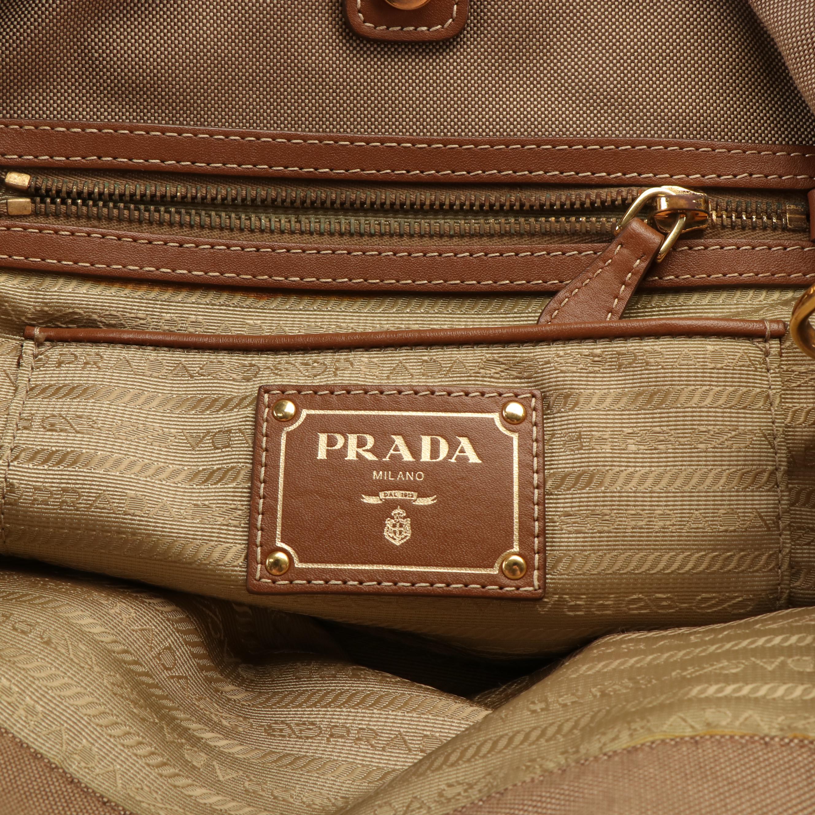 Prada Canapa Logo Satchel in Light Brown Jacquard Canvas and Leather