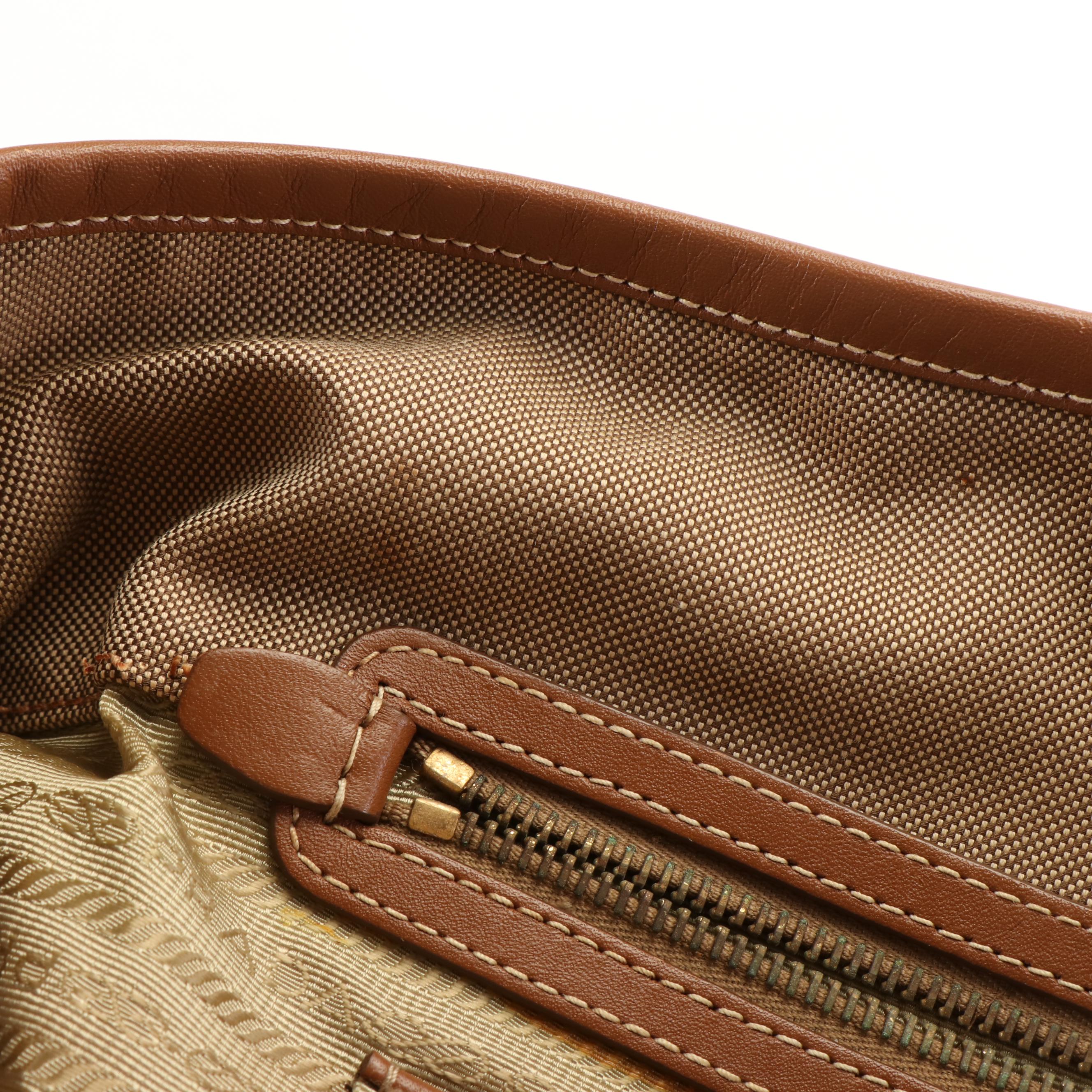 Prada Canapa Logo Satchel in Light Brown Jacquard Canvas and Leather