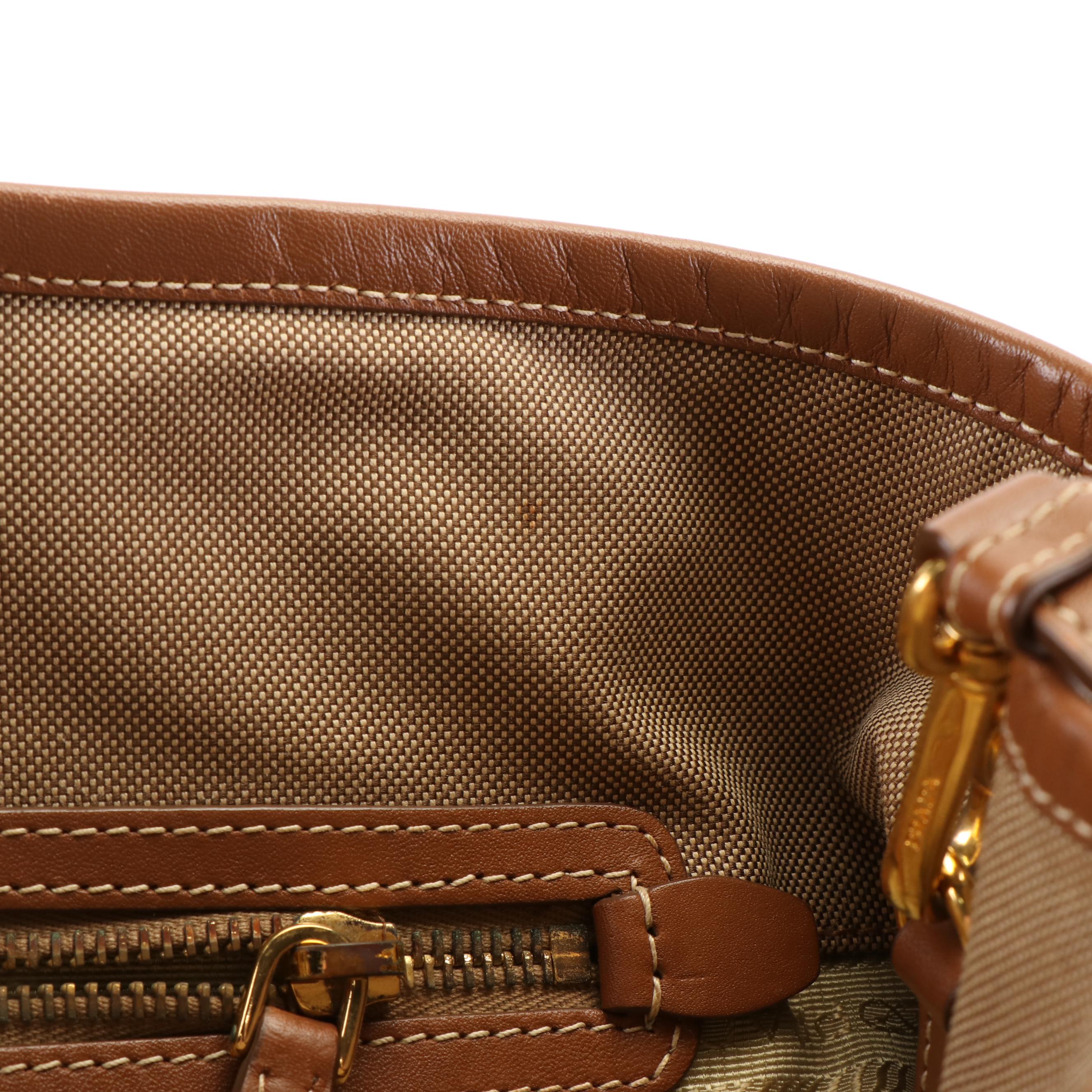 Prada Canapa Logo Satchel in Light Brown Jacquard Canvas and Leather