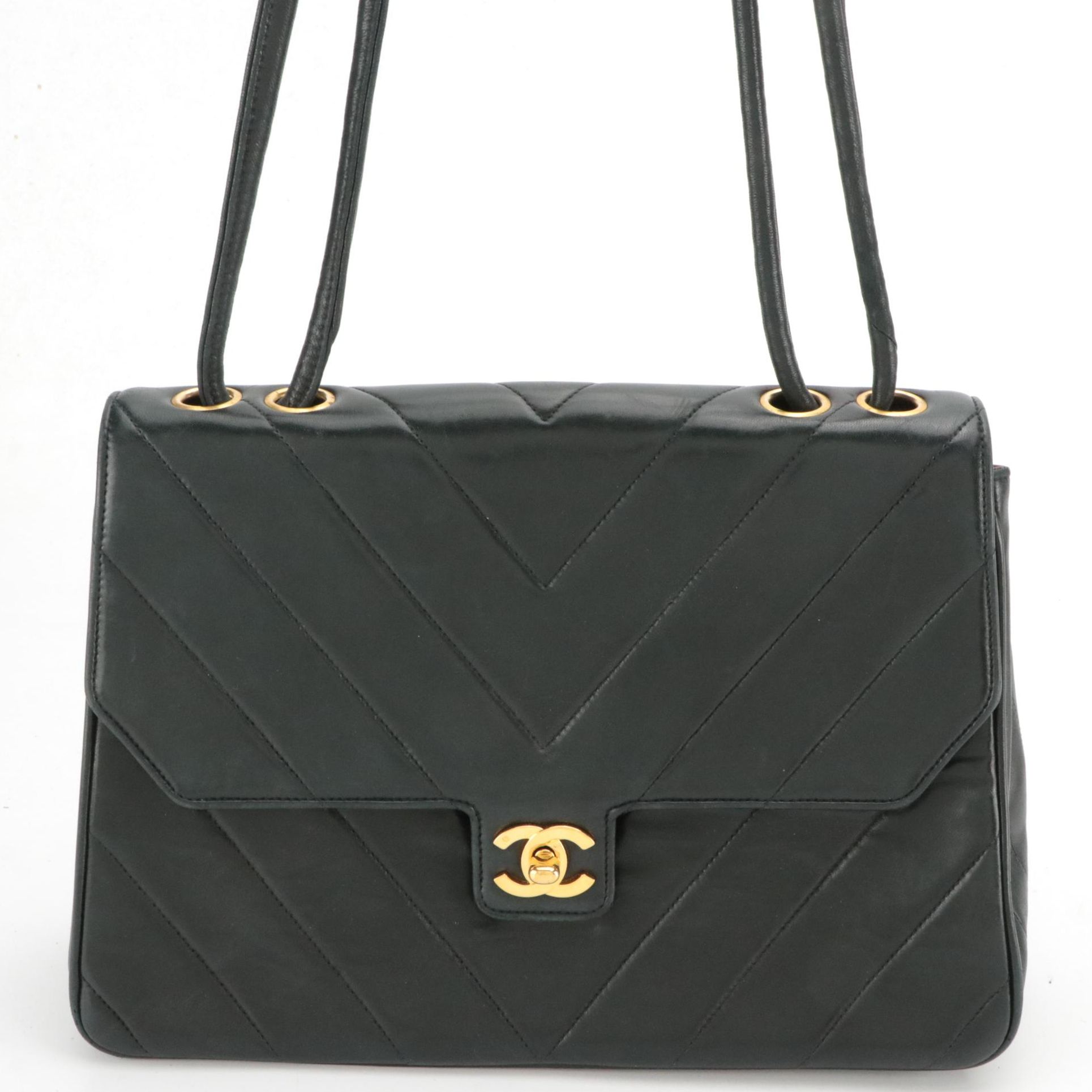 Chanel Chevron Lambskin CC Turnlock Flap Shoulder Bag with Leather Straps