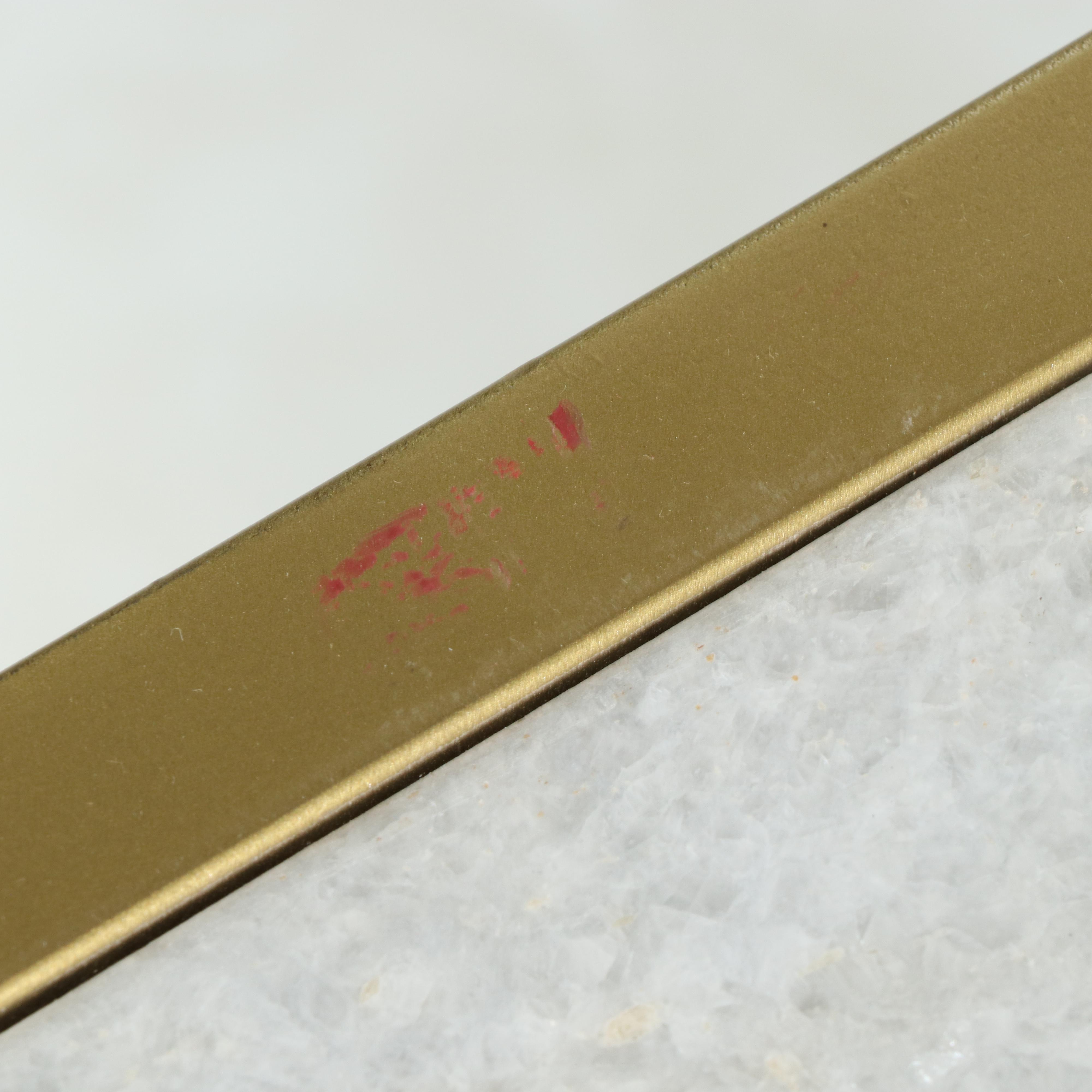 Modernist Gold Tone Metal and Marble Table with Leather Double Magazine Rack