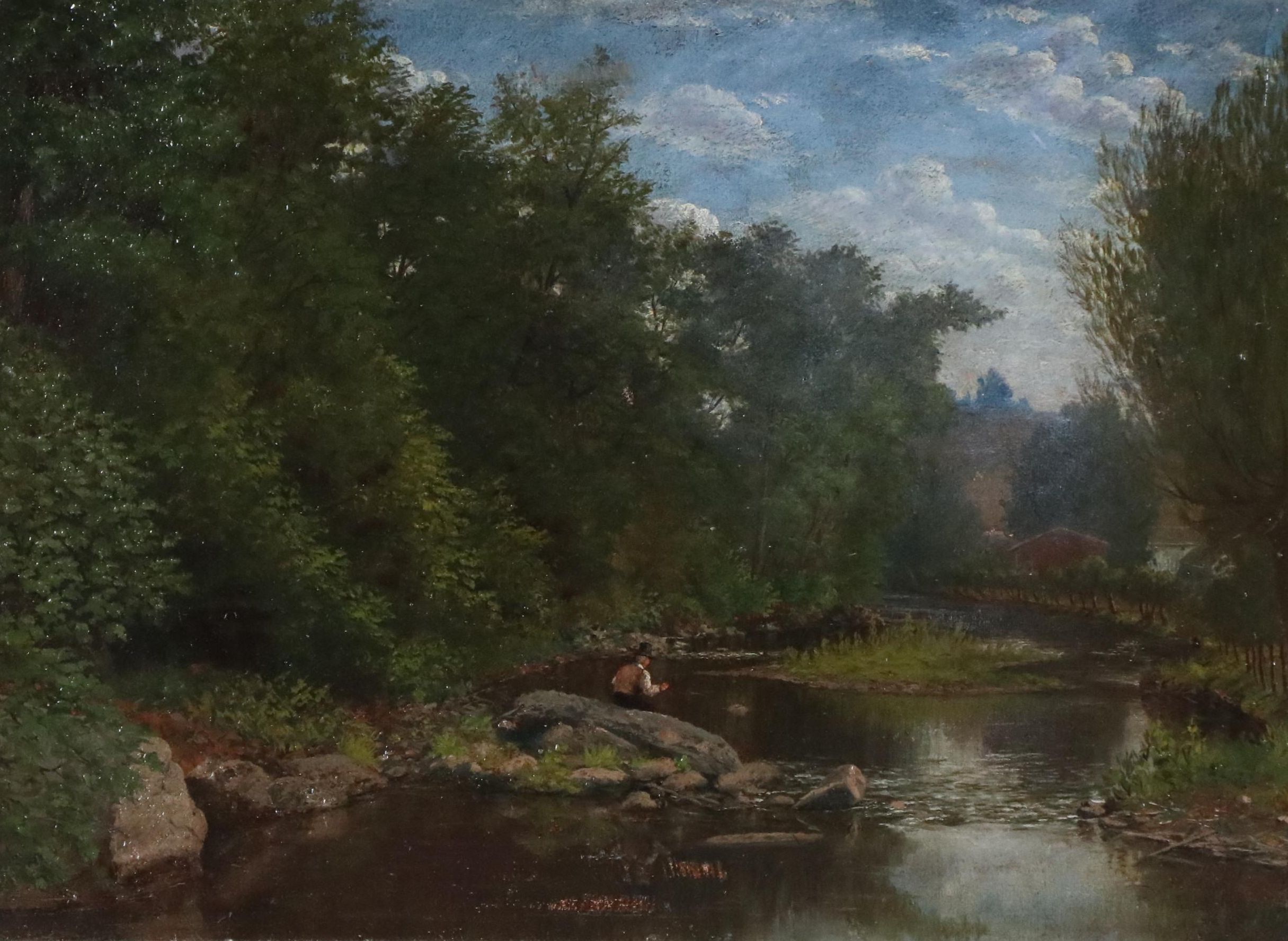 DeBaufre Creek Landscape With Figure Oil Painting