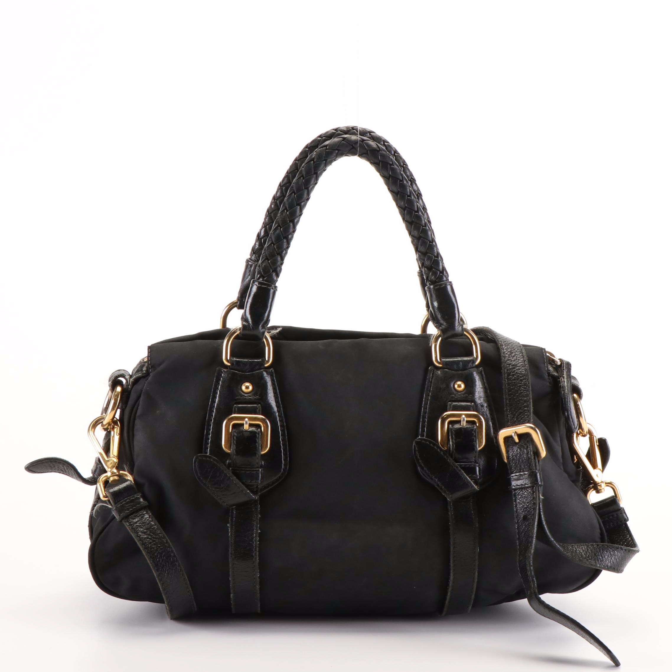 Prada Tessuto Nylon Convertible Handbag with Nappa Leather Braided Handle