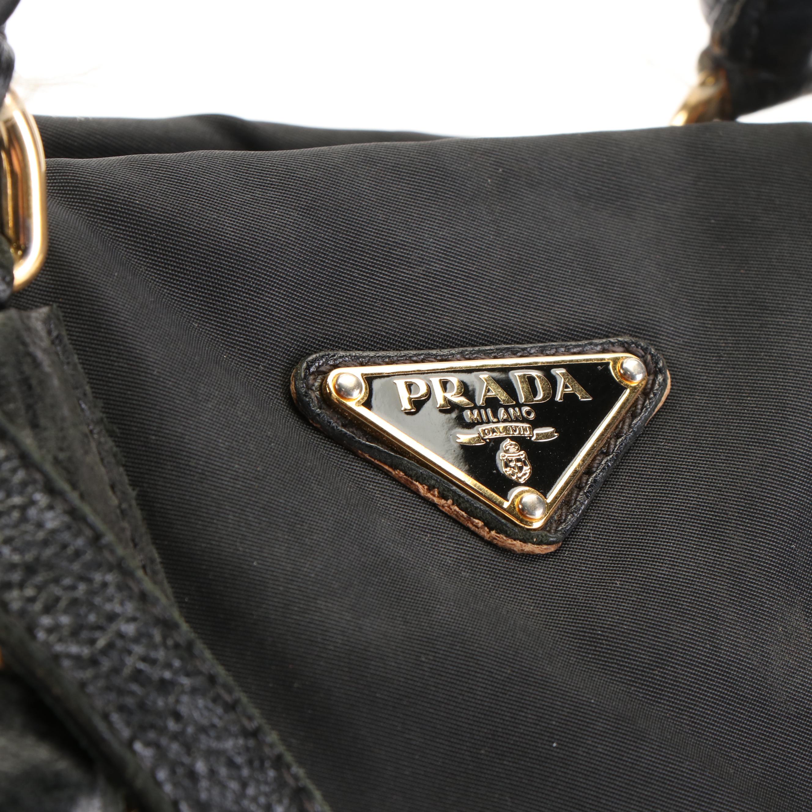 Prada Tessuto Nylon Convertible Handbag with Nappa Leather Braided Handle