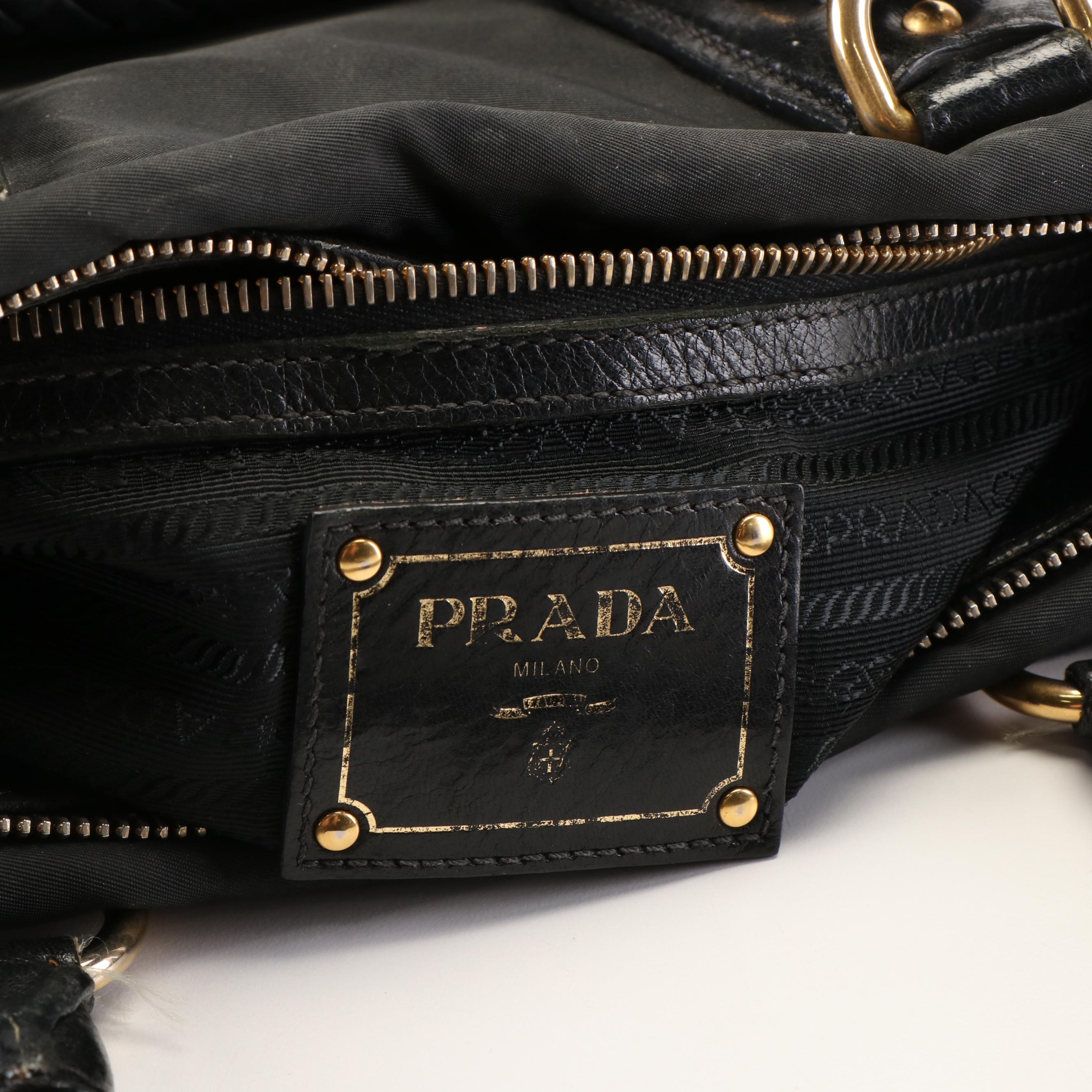 Prada Tessuto Nylon Convertible Handbag with Nappa Leather Braided Handle