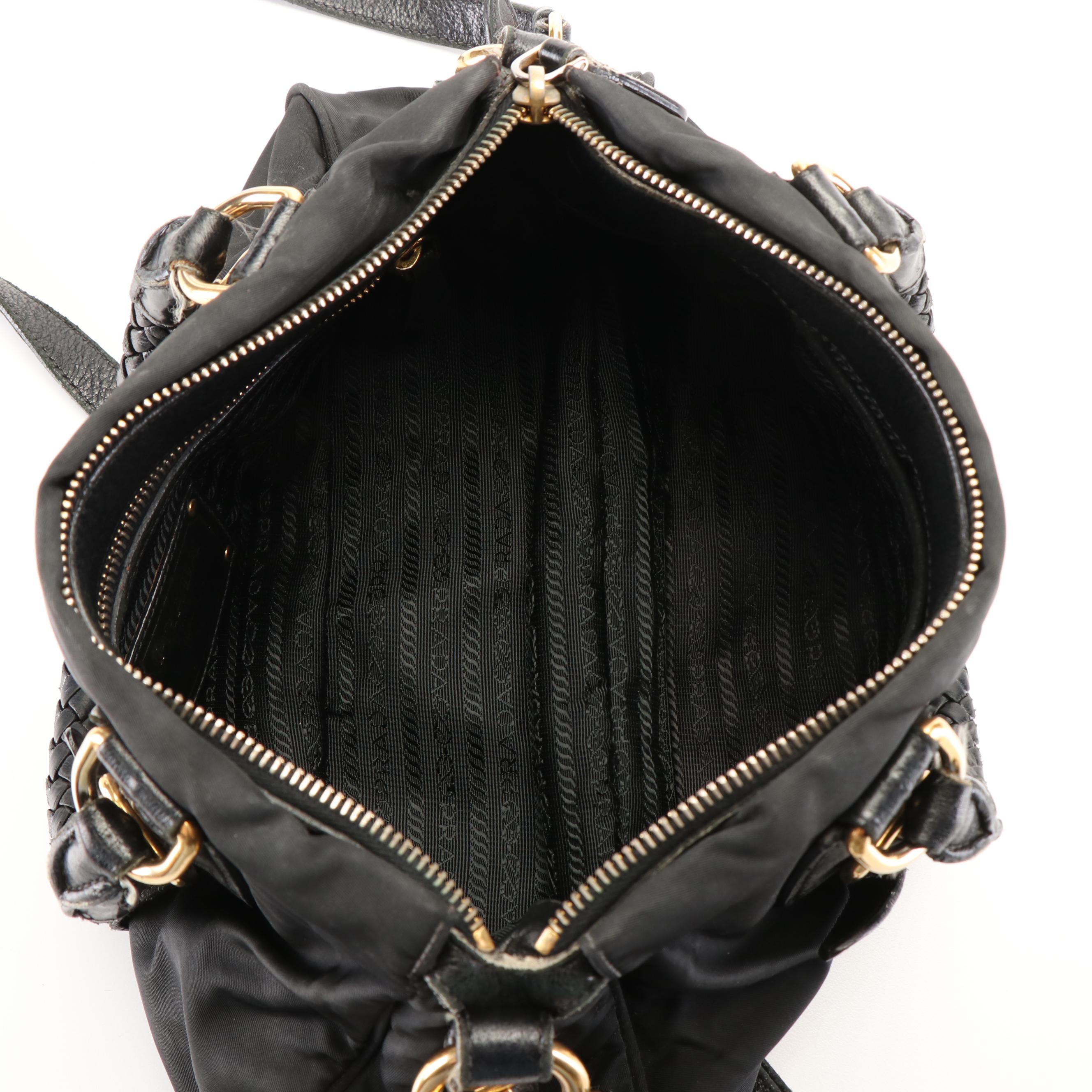 Prada Tessuto Nylon Convertible Handbag with Nappa Leather Braided Handle