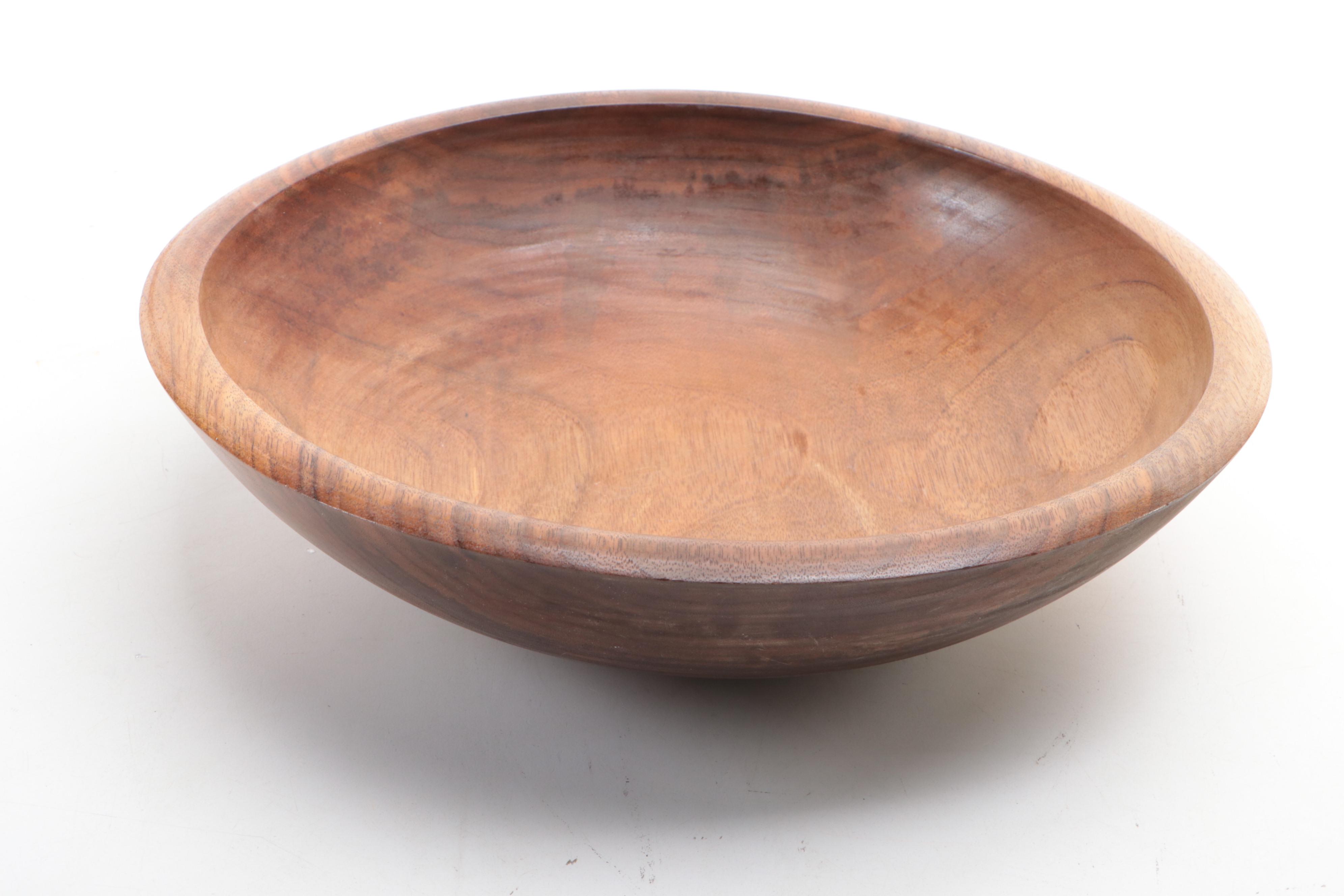 Carol Joos Signed Hand-Carved Walnut Bowl with More Wood Bowls and Walking Stick