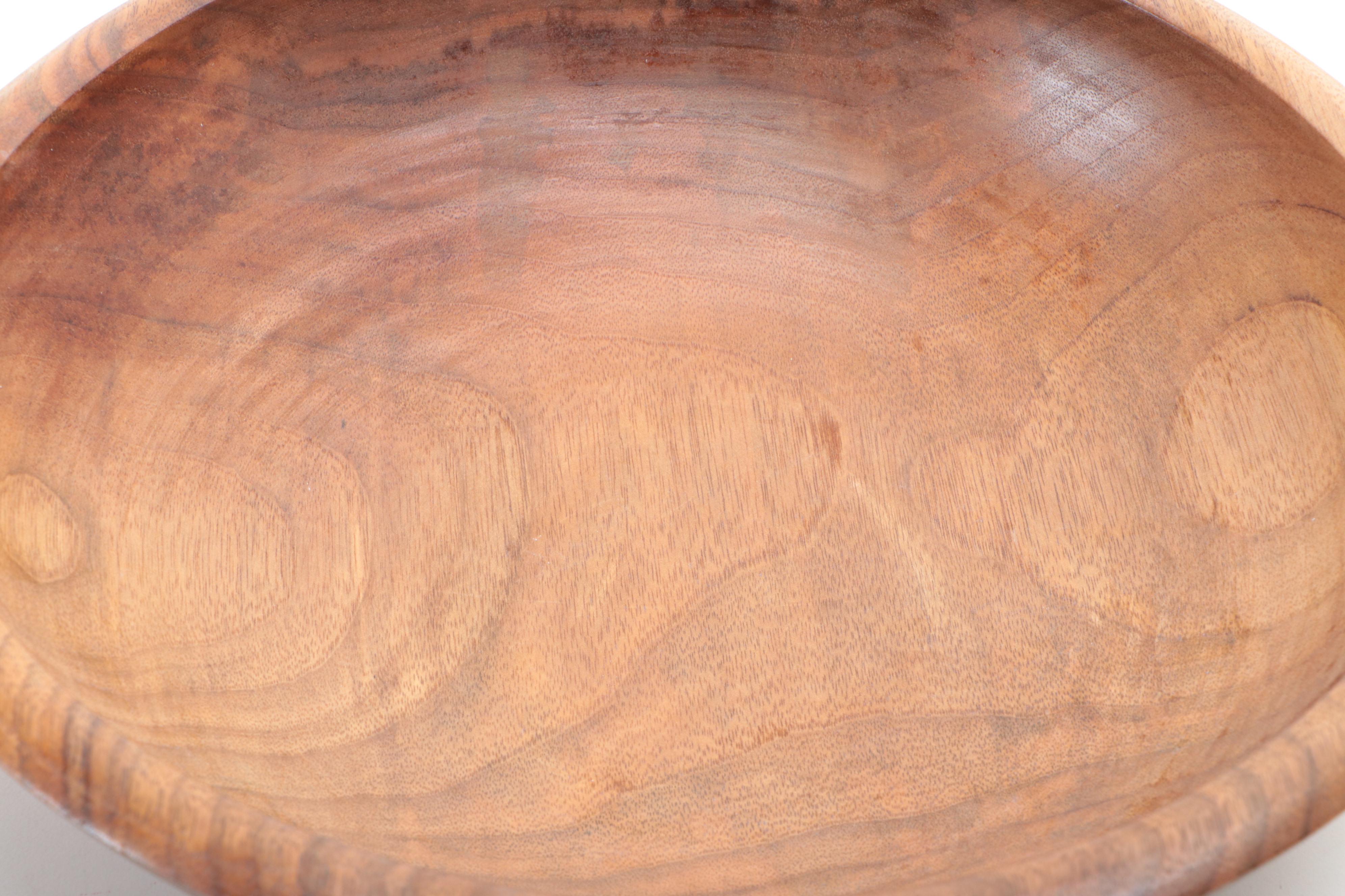 Carol Joos Signed Hand-Carved Walnut Bowl with More Wood Bowls and Walking Stick