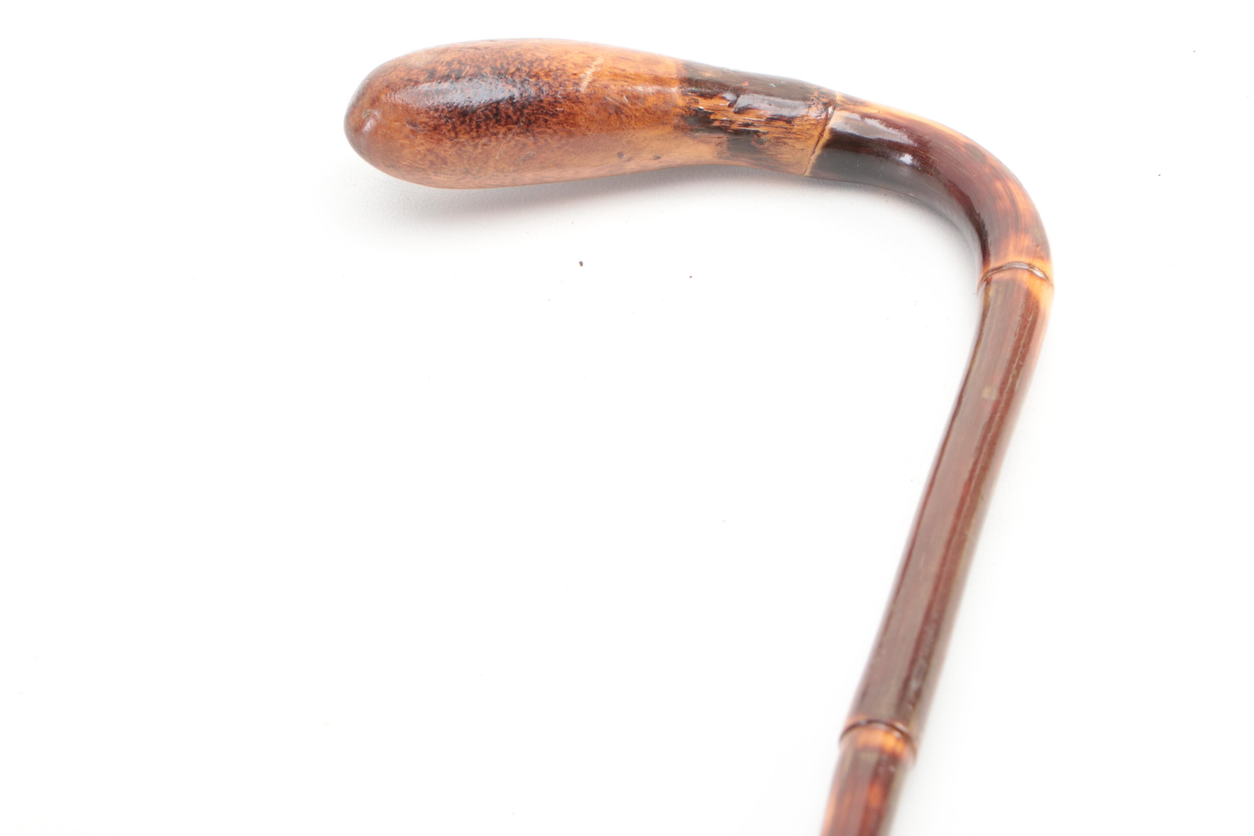 Carol Joos Signed Hand-Carved Walnut Bowl with More Wood Bowls and Walking Stick