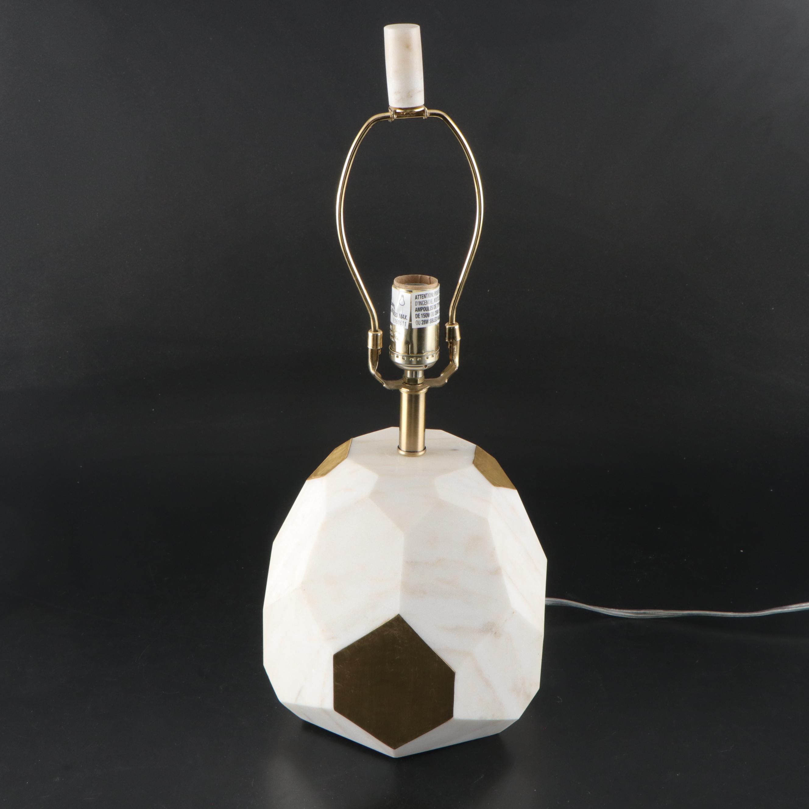 Tanner Kenzie Faceted Marble and Brass Accent Table Lamp with Marble Footed Tray