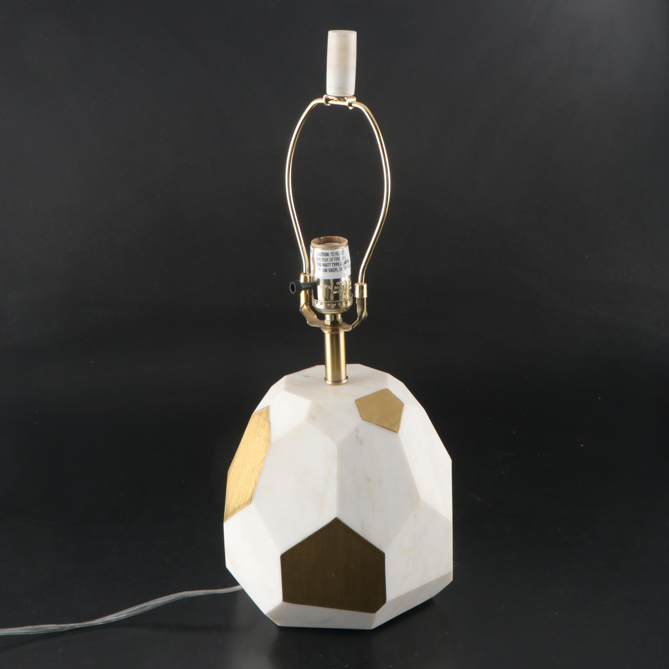 Tanner Kenzie Faceted Marble and Brass Accent Table Lamp with Marble Footed Tray
