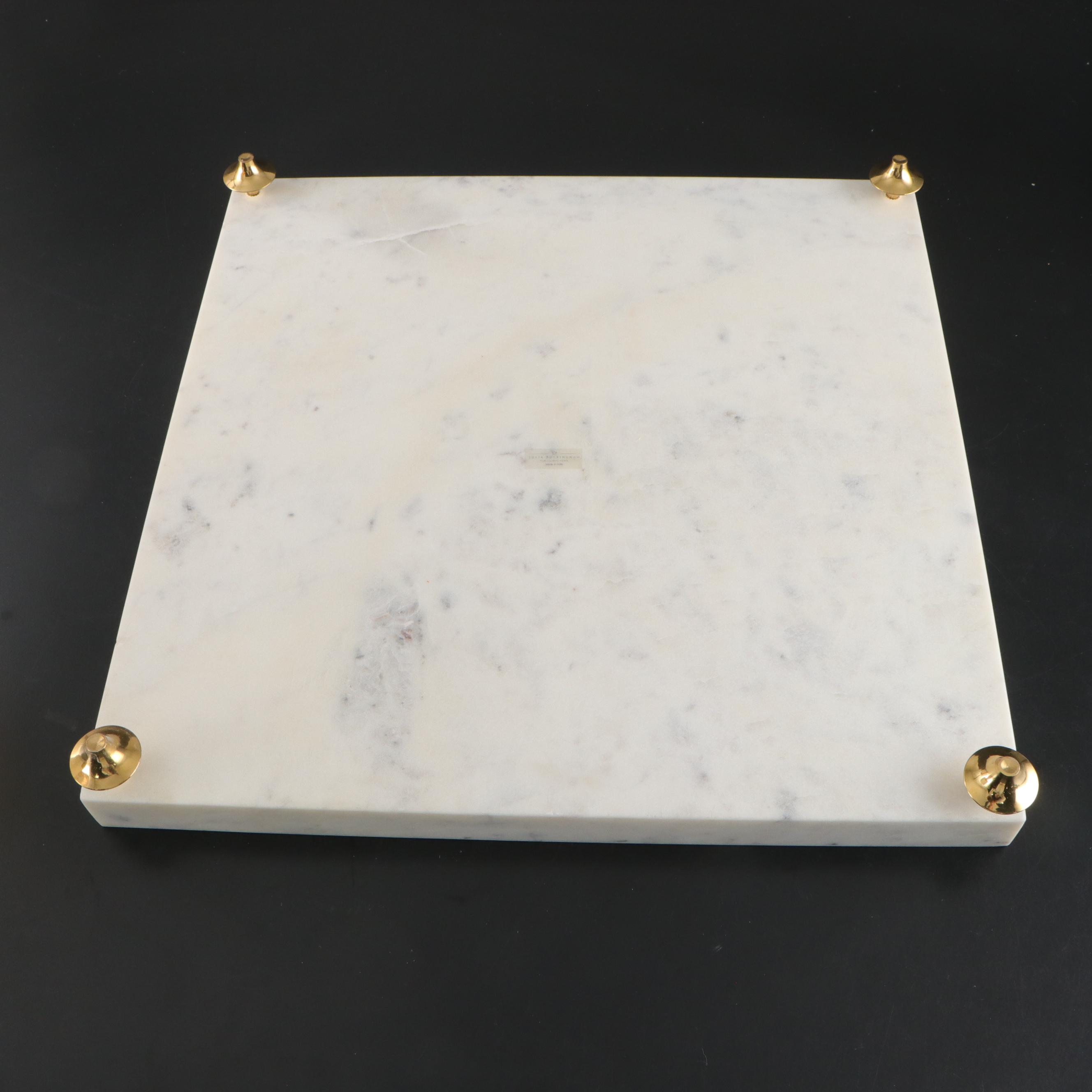 Tanner Kenzie Faceted Marble and Brass Accent Table Lamp with Marble Footed Tray