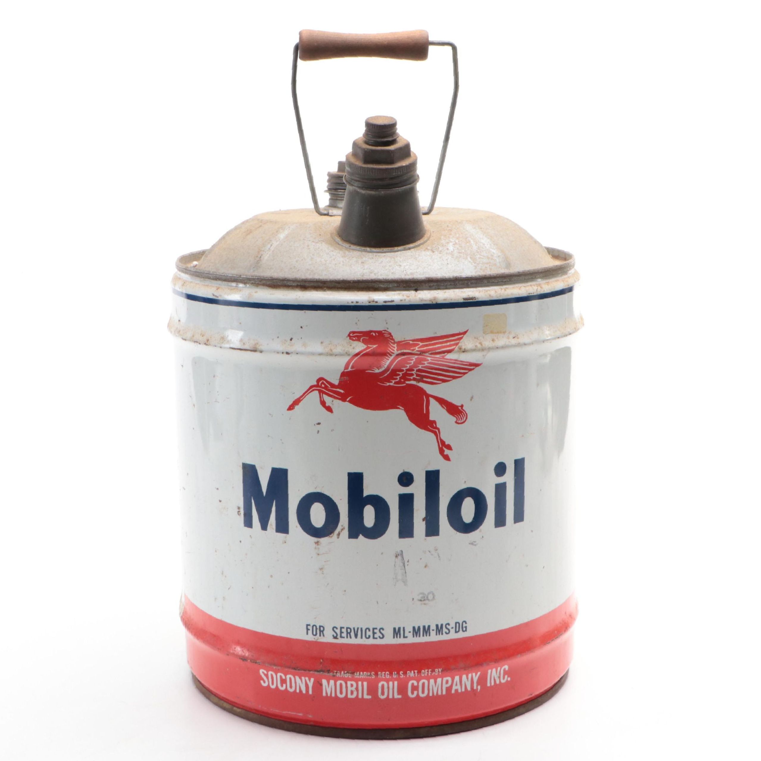Mobiloil Metal Five-Gallon Oil Can, Mid-20th Century
