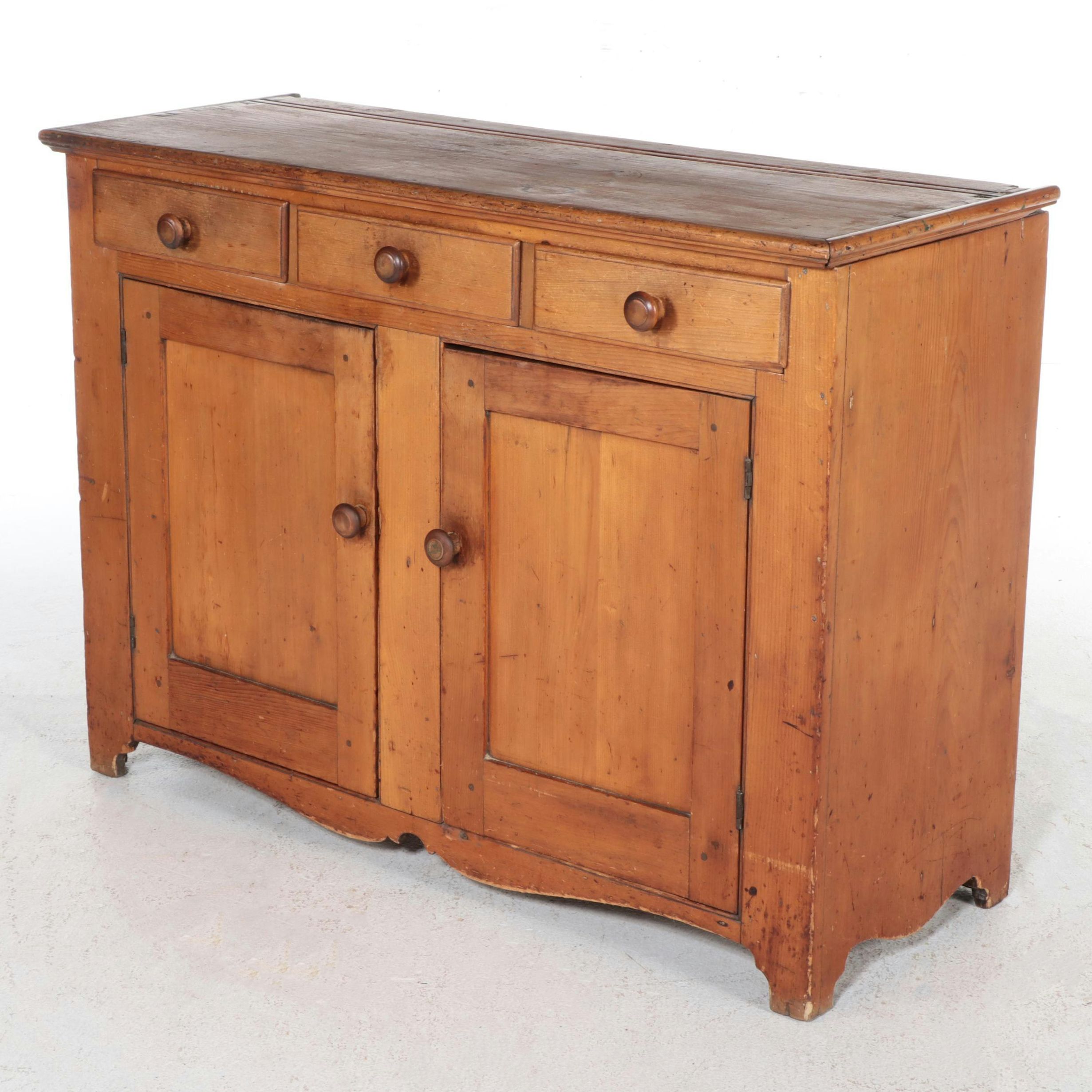 American Primitive Pine Sideboard, 19th Century