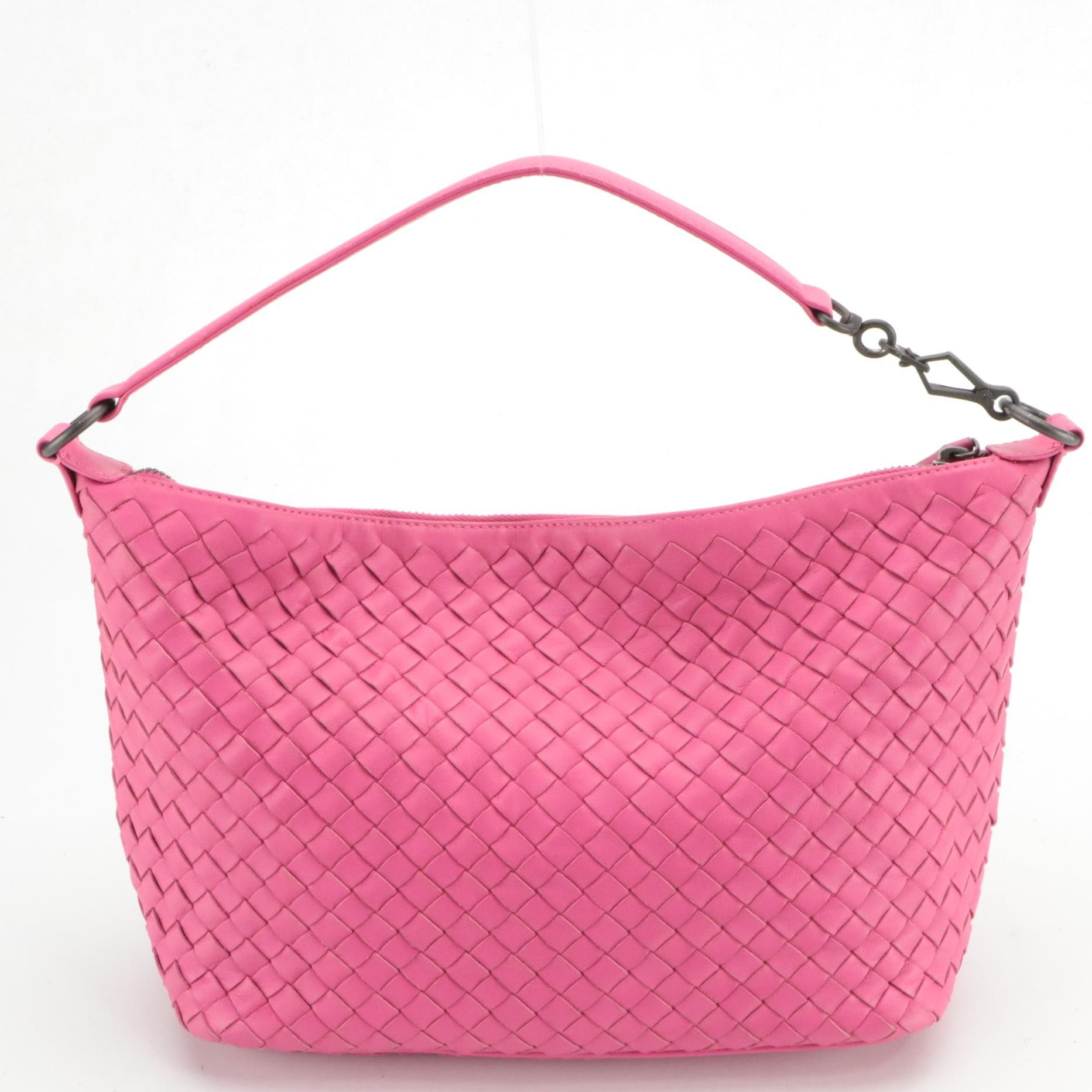 Bottega Veneta Hot Pink Intrecciato Leather Shoulder Bag