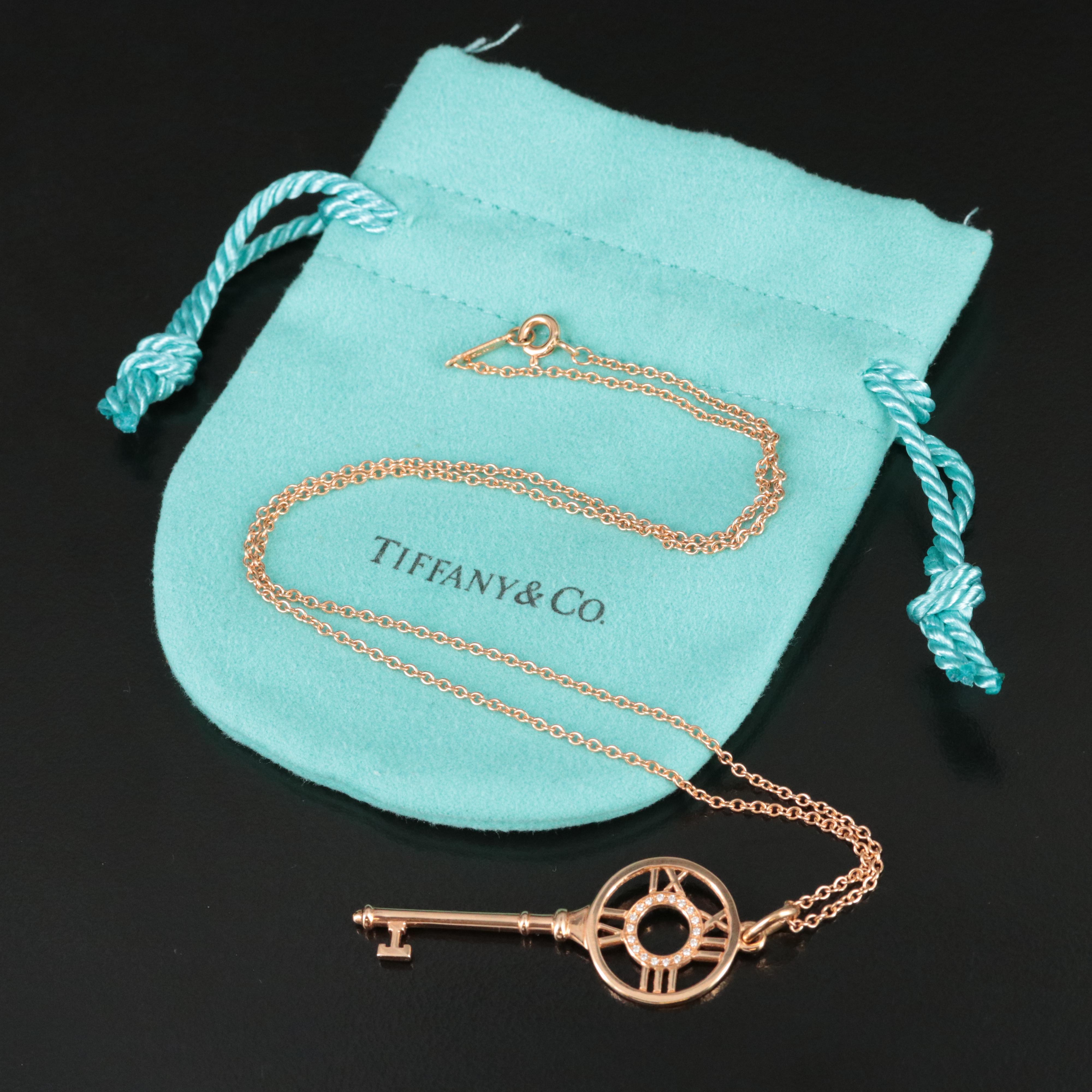 Tiffany & Co. Keys Atlas 18K Rose Gold Pendant Necklace with Diamond Accents