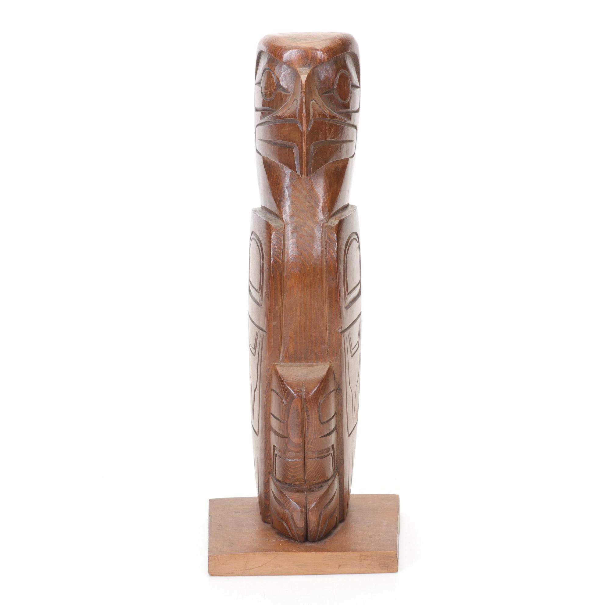 Darren Yelton Canadian First Nations Carved Wood Bald Eagle Totem, 1996